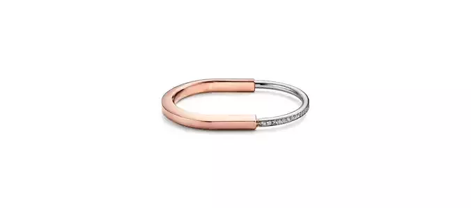 Tiffany Lock Bangle Gold with Half Pave Diamonds 3D print model