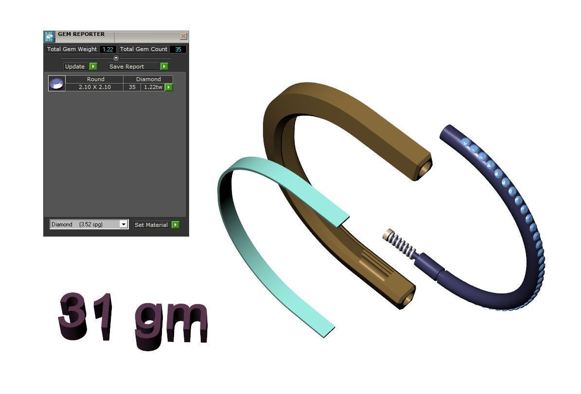 Tiffany Lock Bangle Gold with Half Pave Diamonds 3D print model_5