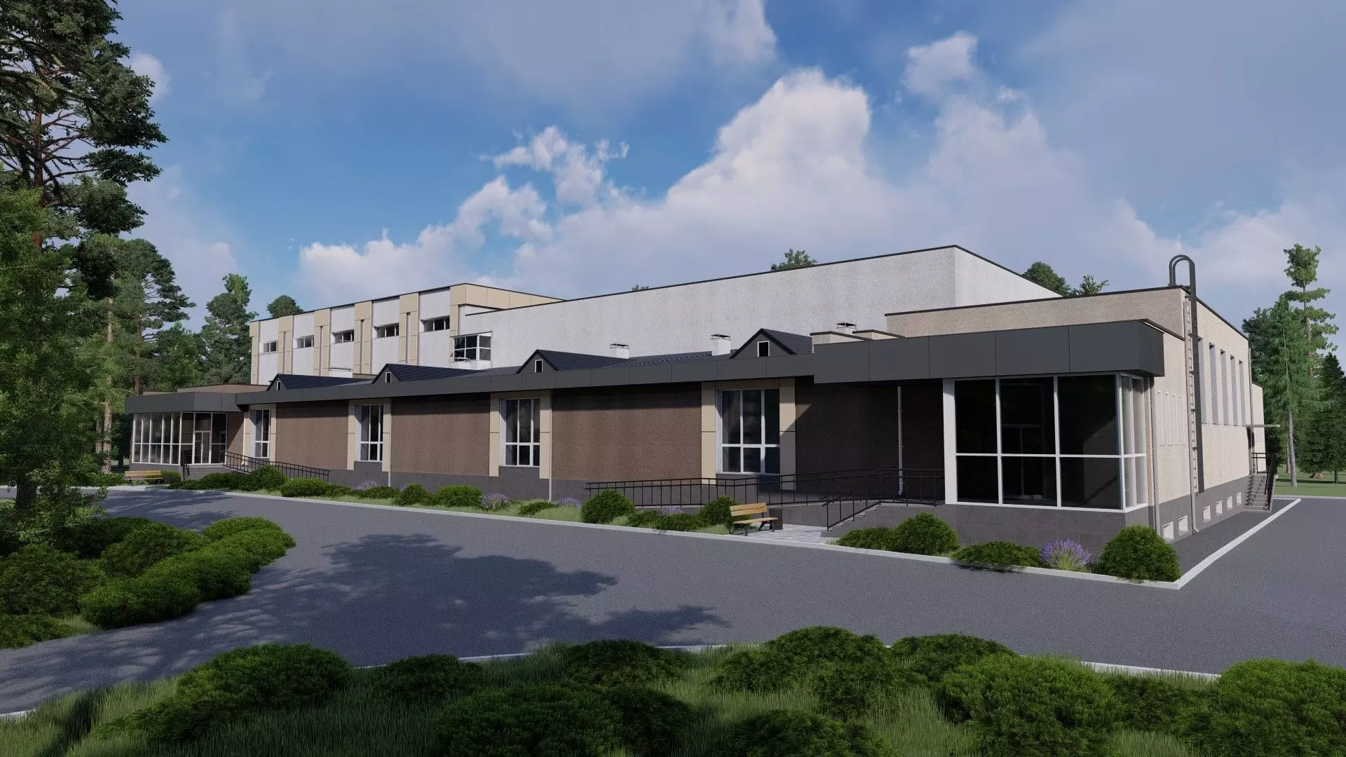 3D model of a public building with a swimming pool interior 3D model_0