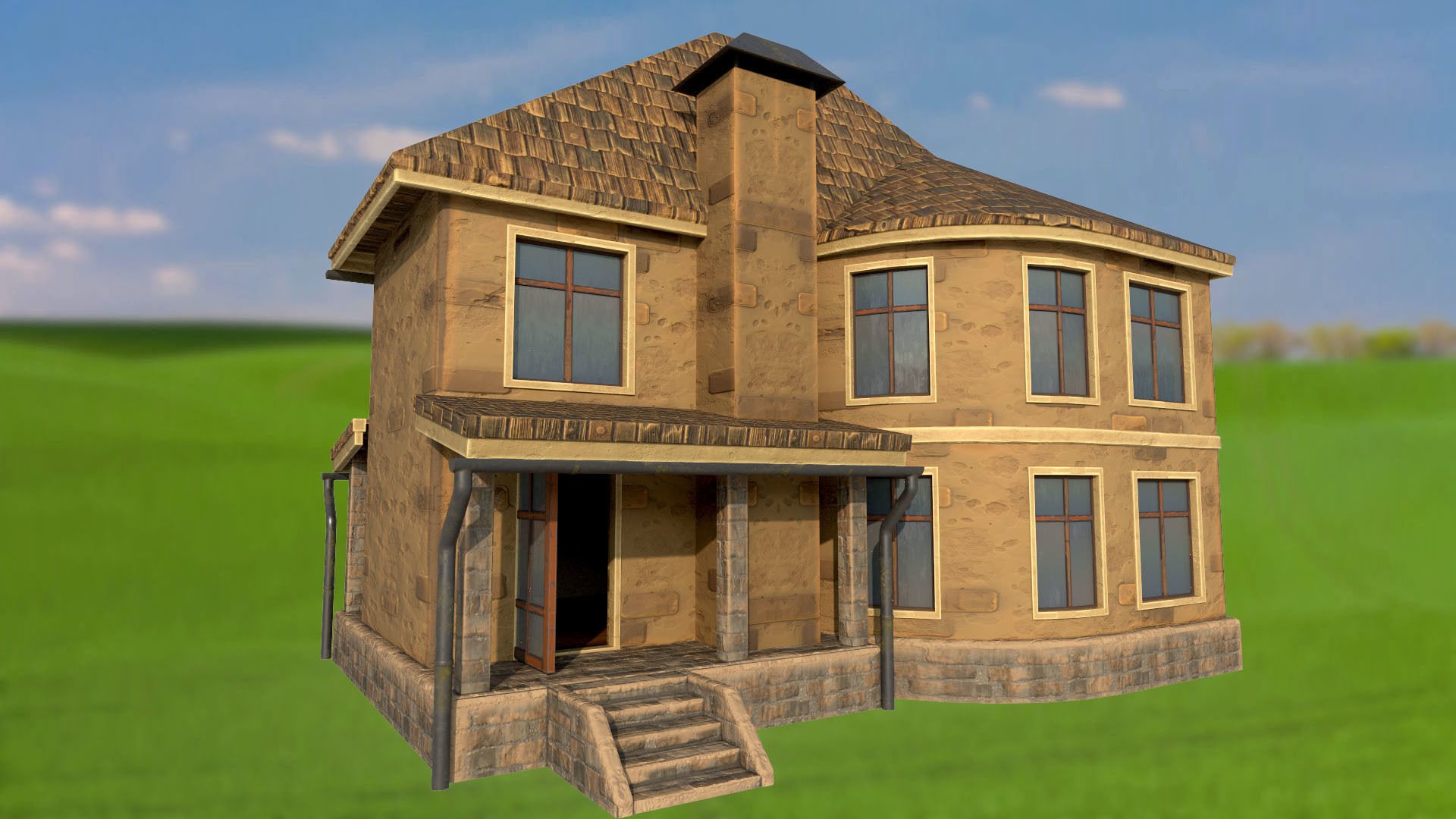 House homestead villa PBR game ready Low-poly 3D model_2