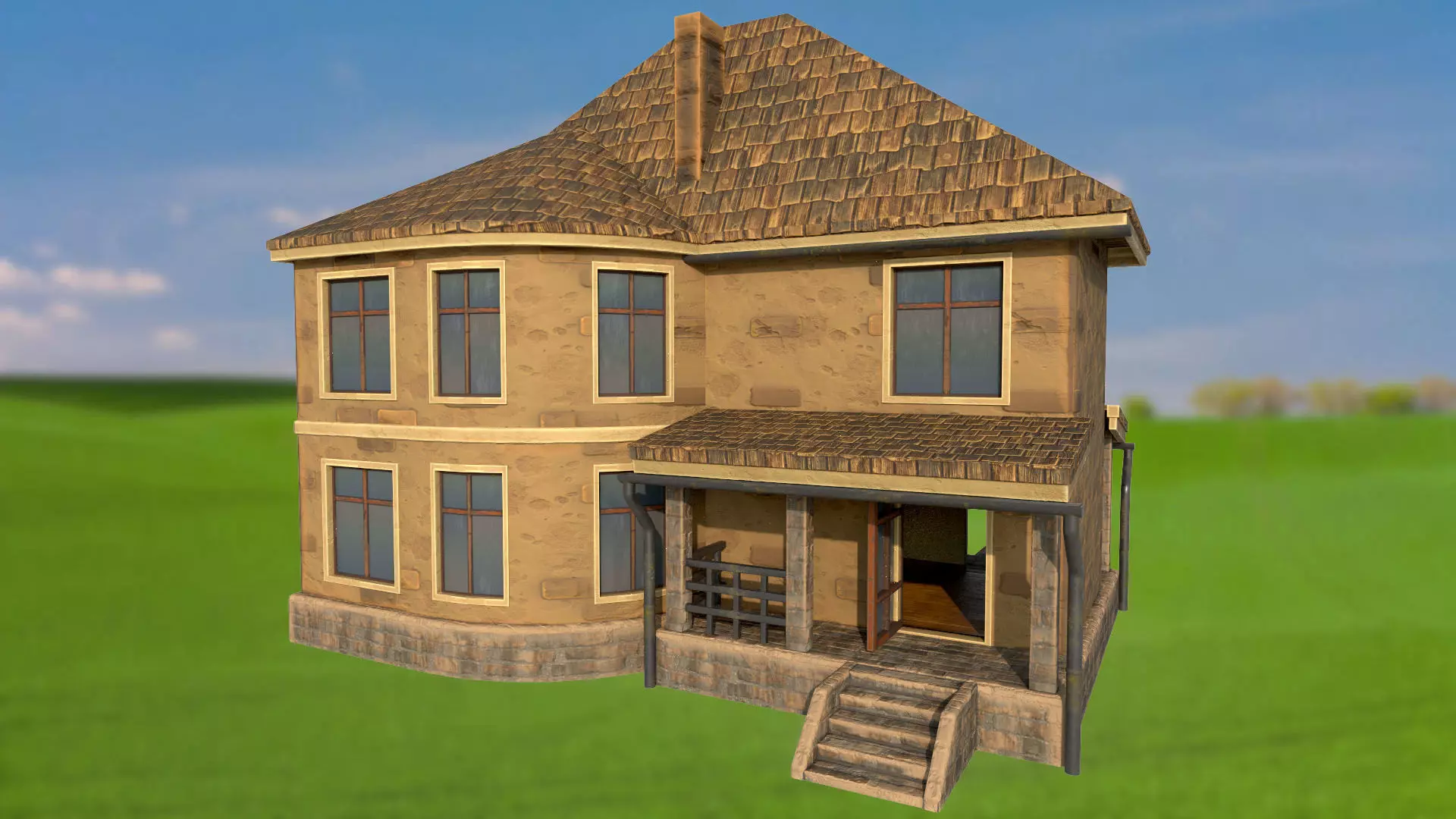 House homestead villa PBR game ready Low-poly 3D model_0