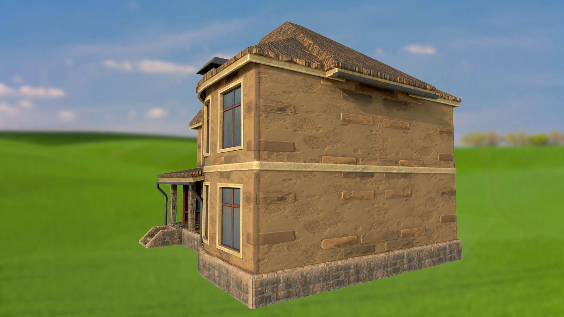 House homestead villa PBR game ready Low-poly 3D model_4