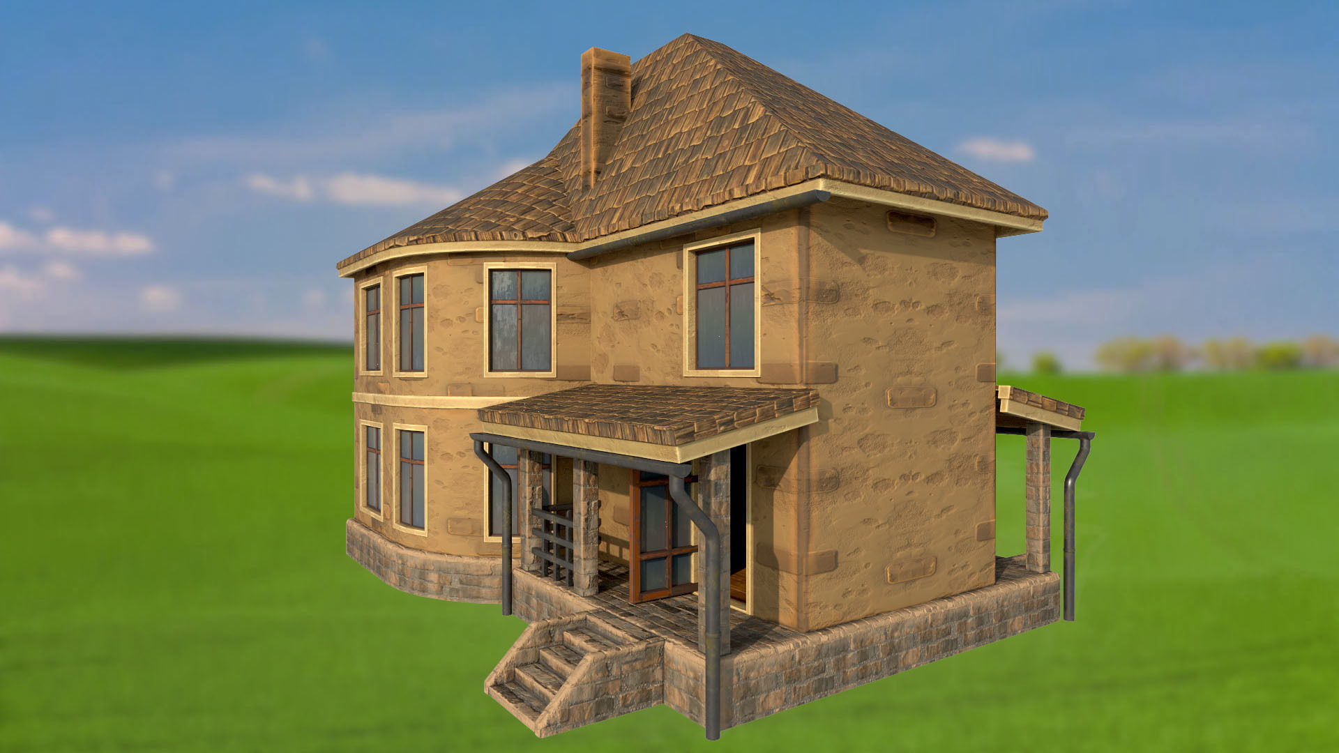House homestead villa PBR game ready Low-poly 3D model_1