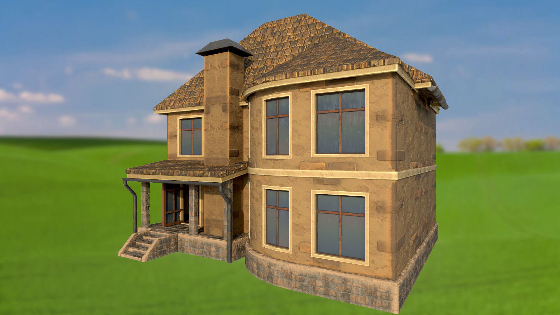 House homestead villa PBR game ready Low-poly 3D model_3