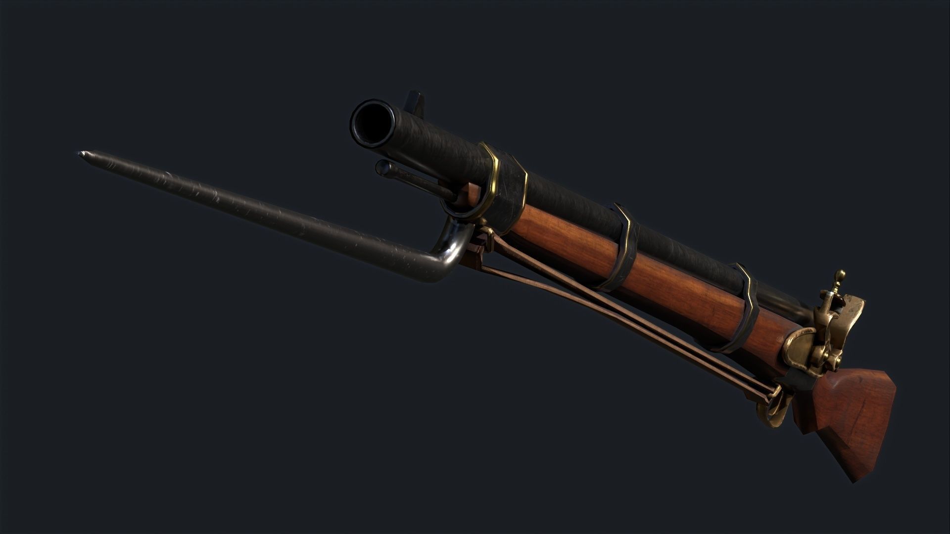 Musket flintlock rifle Low-poly 3D model_8