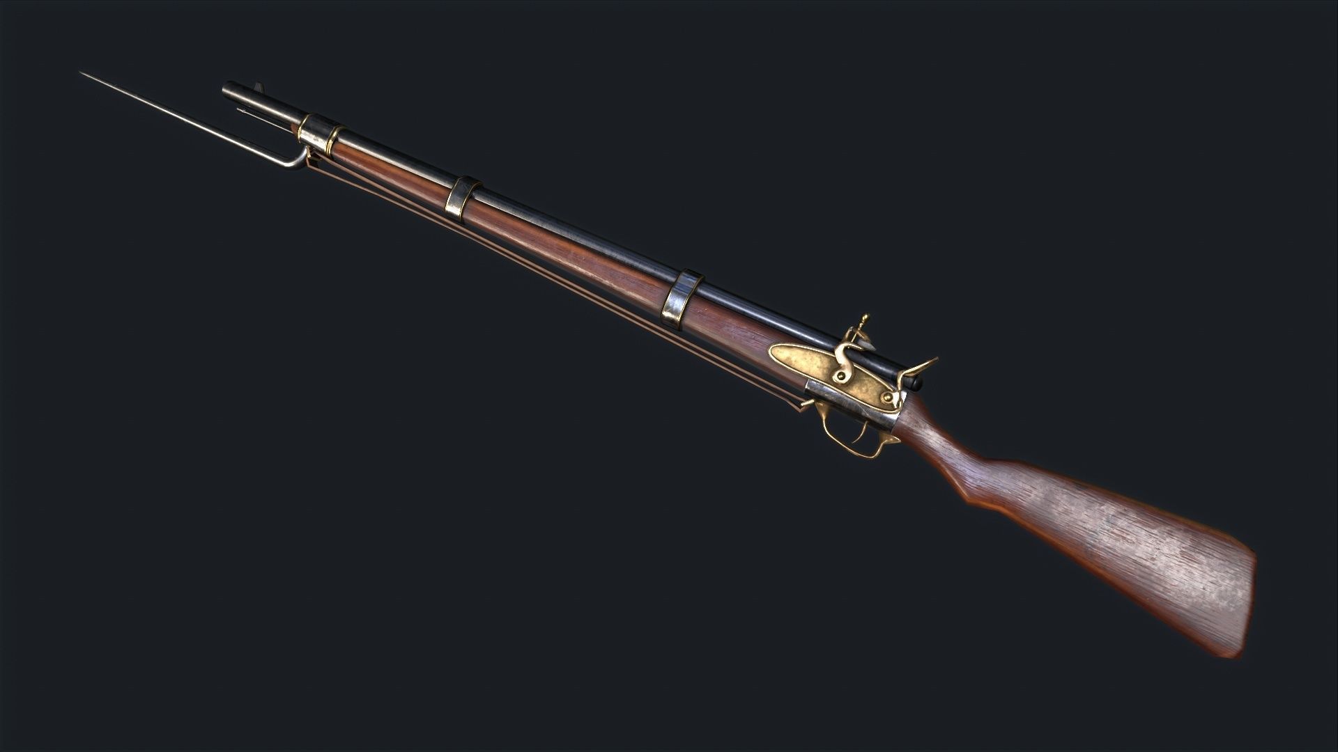 Musket flintlock rifle Low-poly 3D model_3