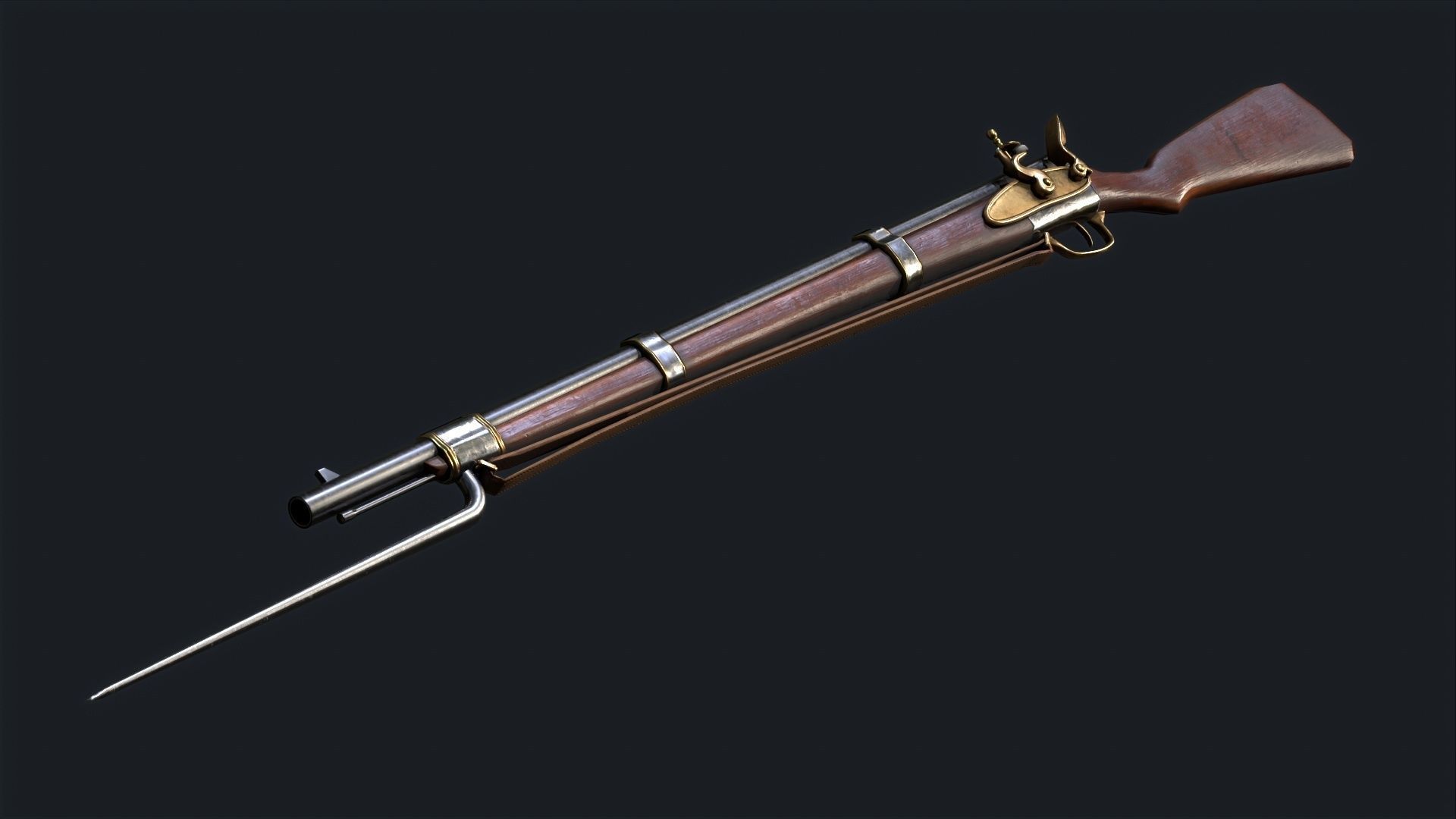 Musket flintlock rifle Low-poly 3D model_4