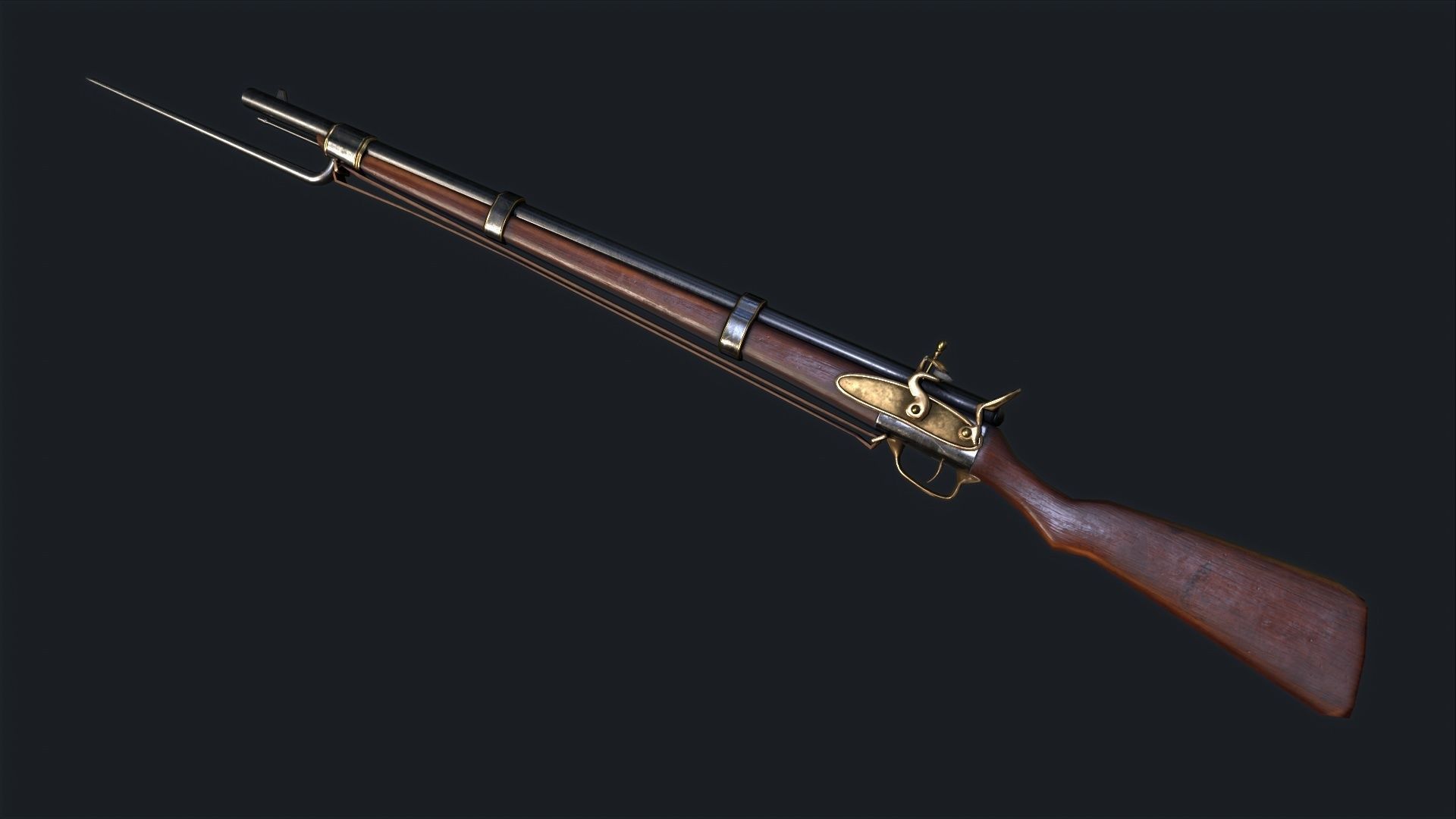 Musket flintlock rifle Low-poly 3D model_2