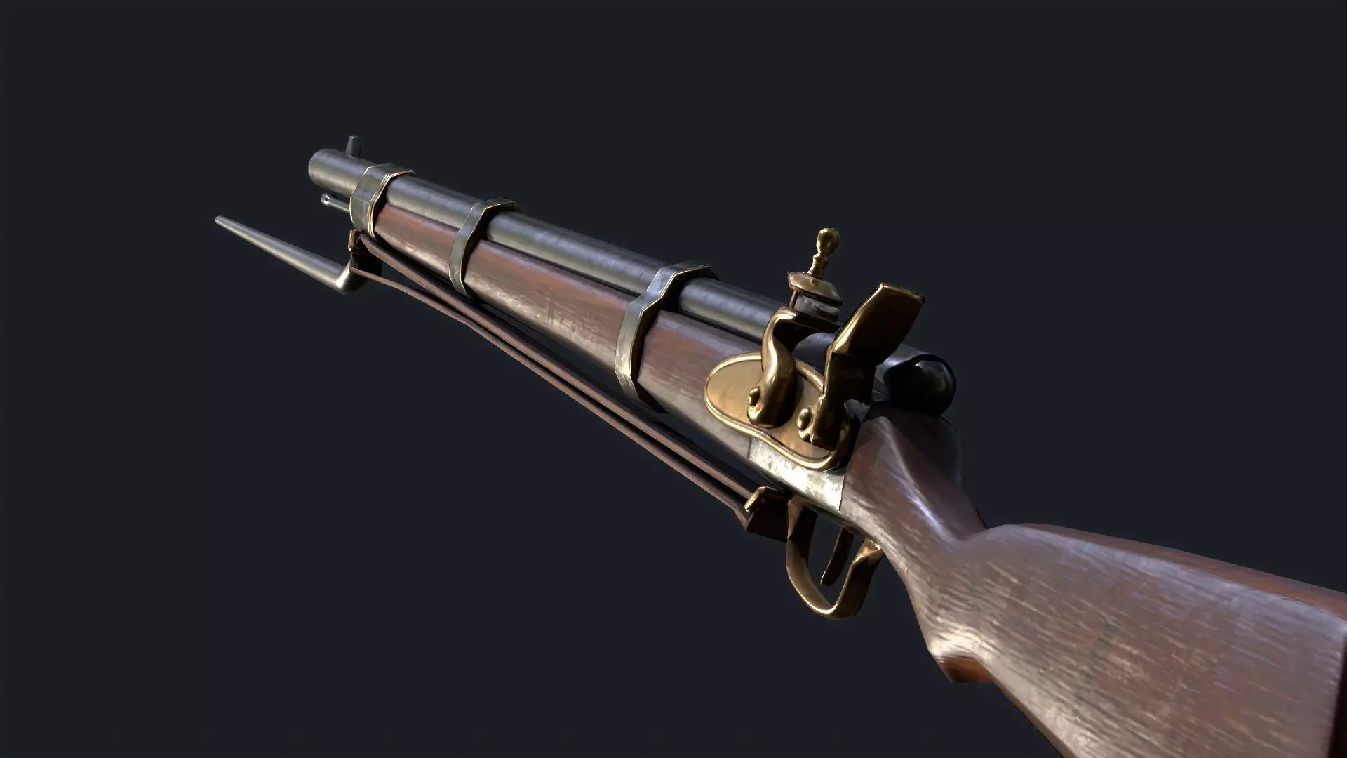 Musket flintlock rifle Low-poly 3D model_0