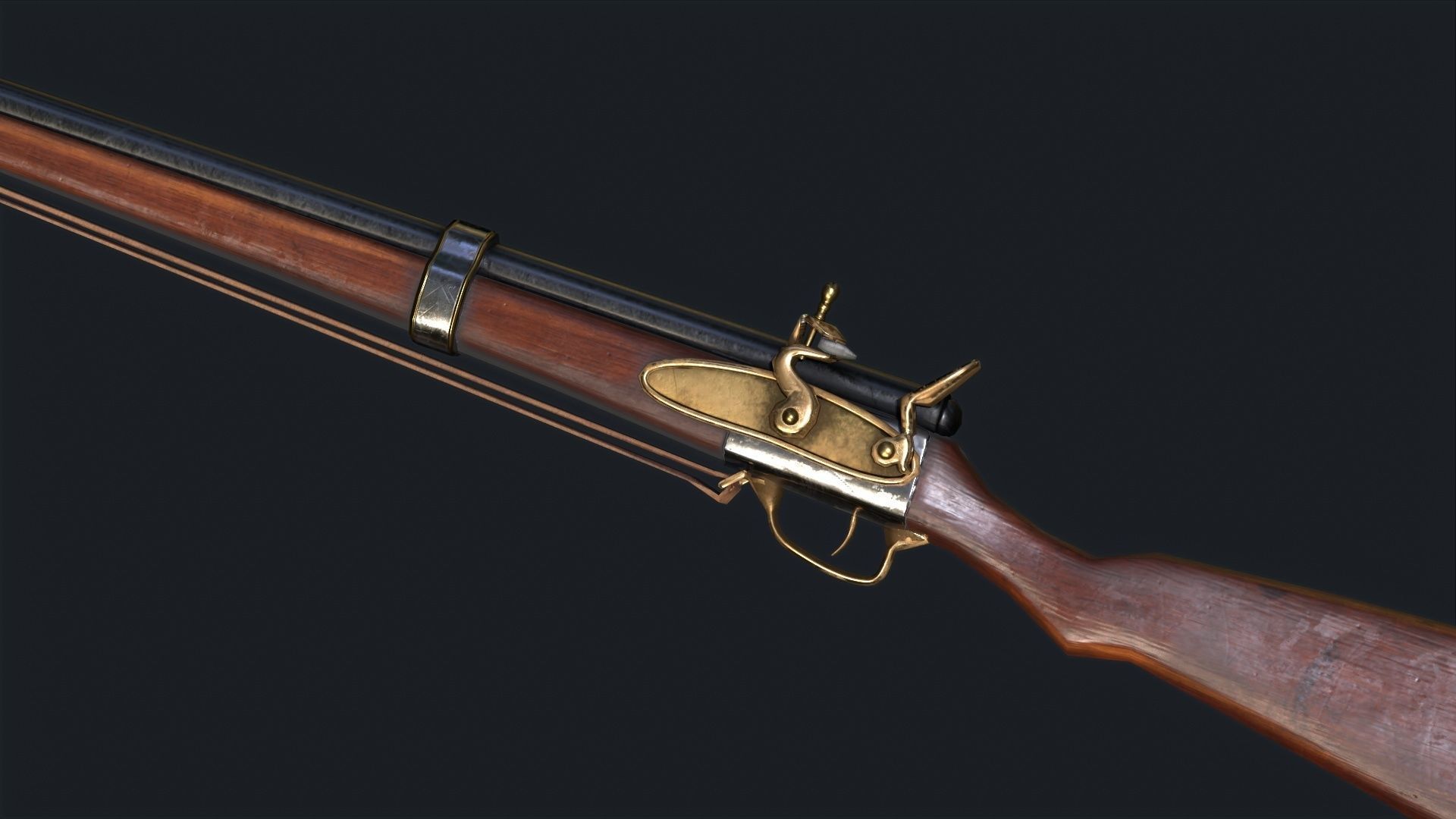 Musket flintlock rifle Low-poly 3D model_6