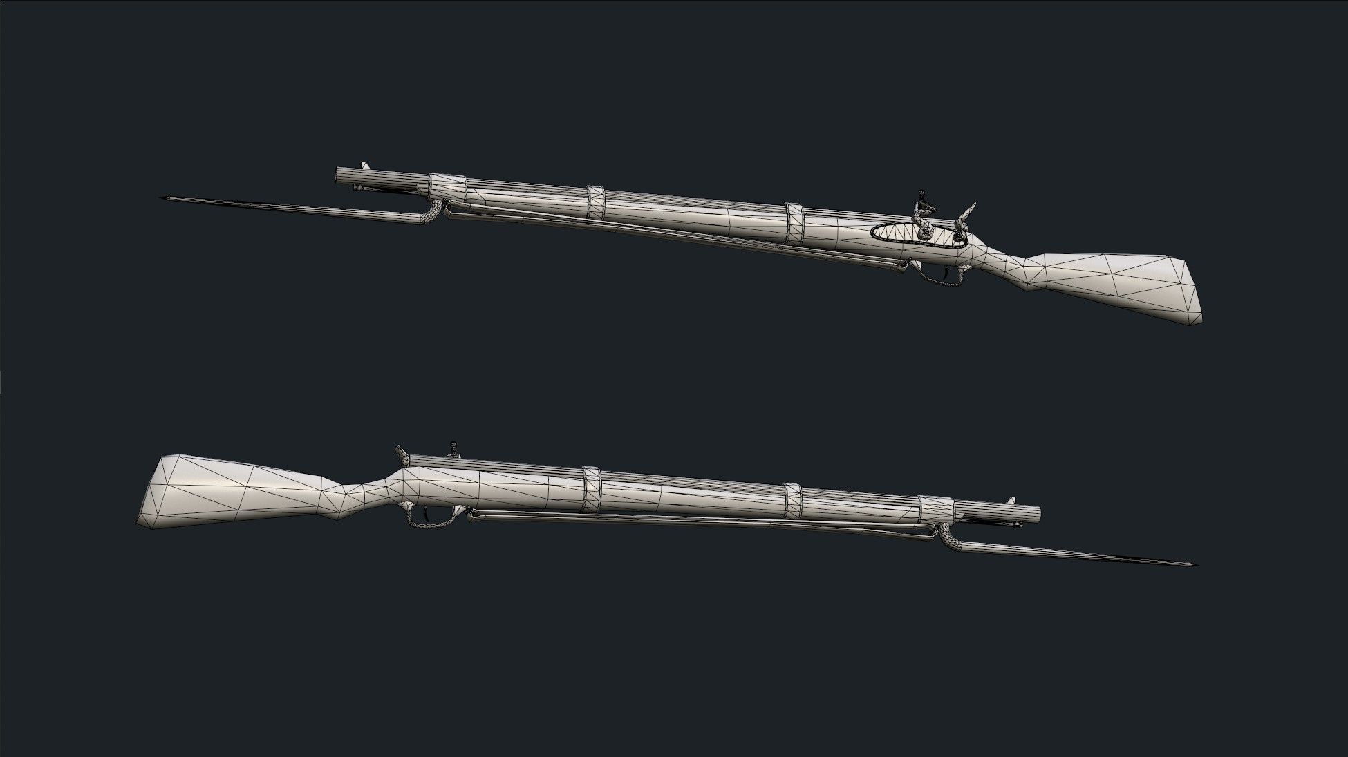 Musket flintlock rifle Low-poly 3D model_10