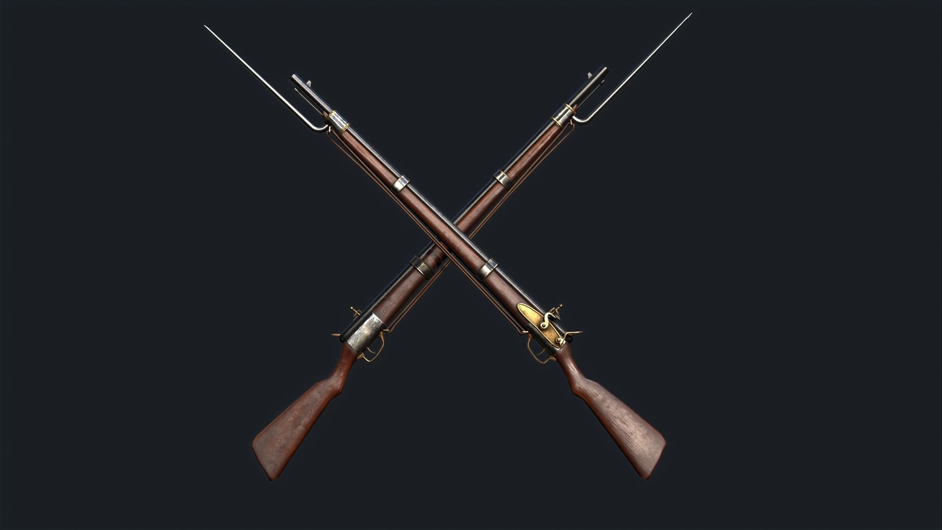 Musket flintlock rifle Low-poly 3D model_7
