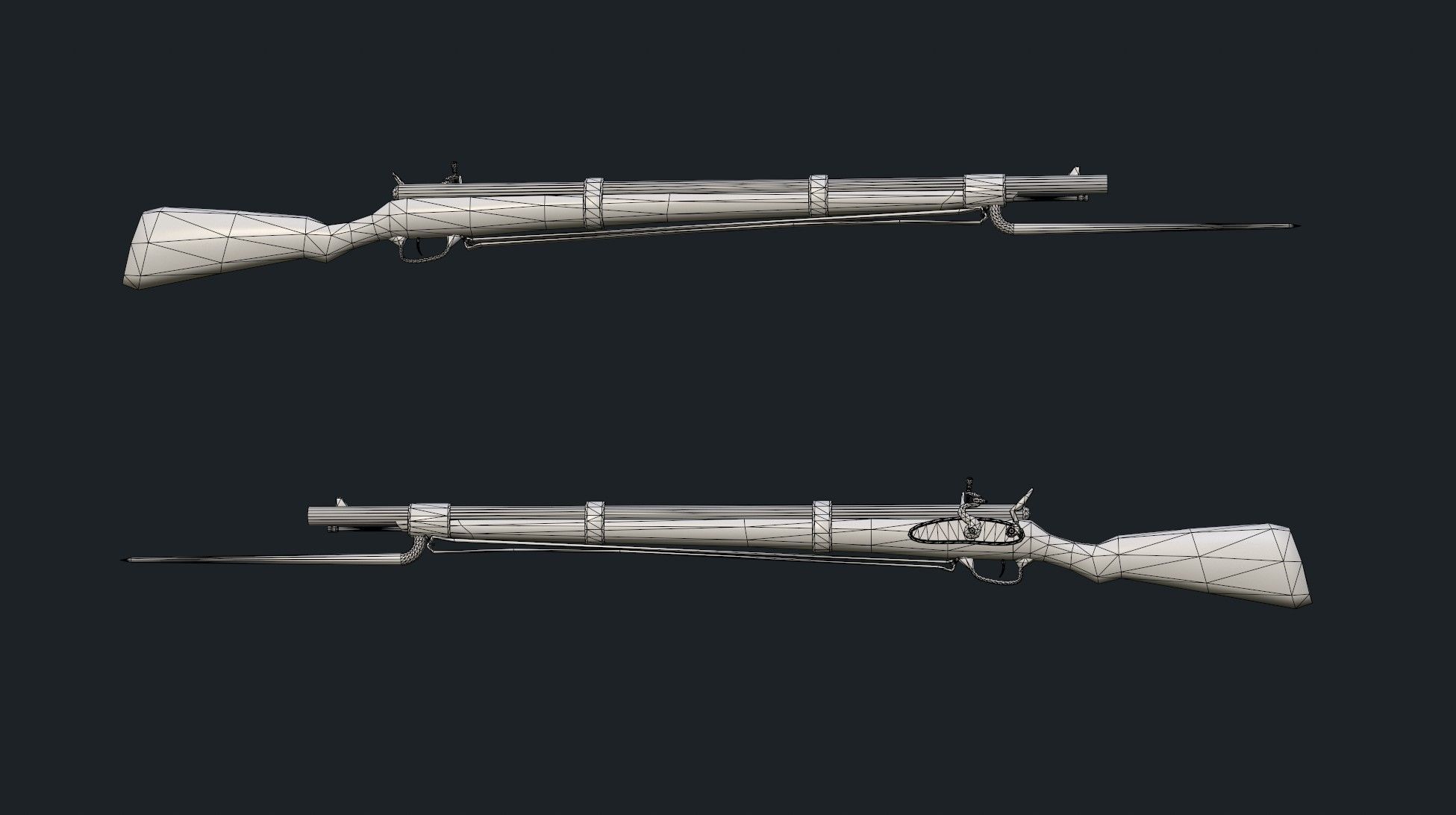 Musket flintlock rifle Low-poly 3D model_9