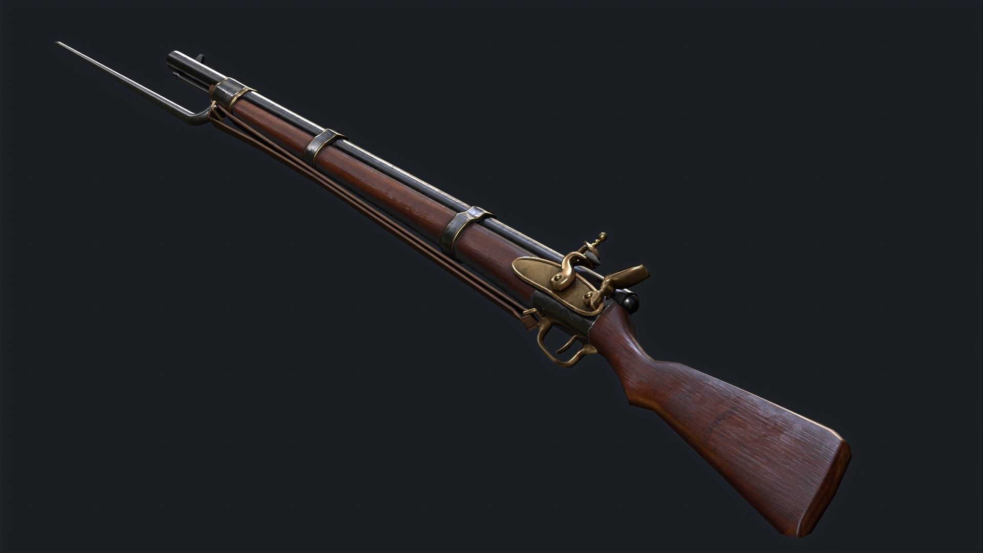 Musket flintlock rifle Low-poly 3D model_5
