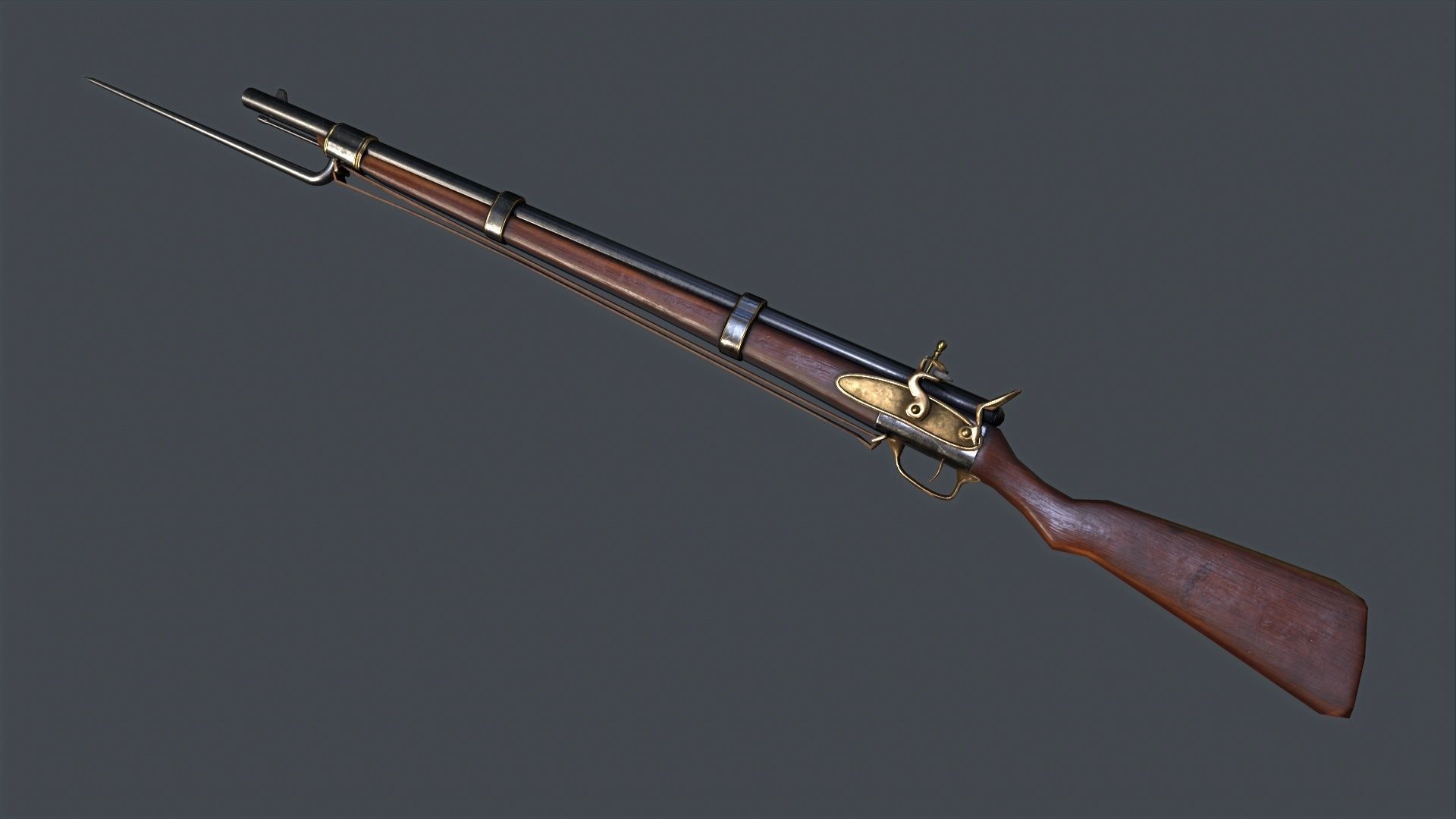Musket flintlock rifle Low-poly 3D model_1
