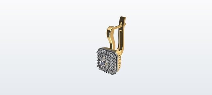 Earring gold plated hair clip with diamonds 3D print model