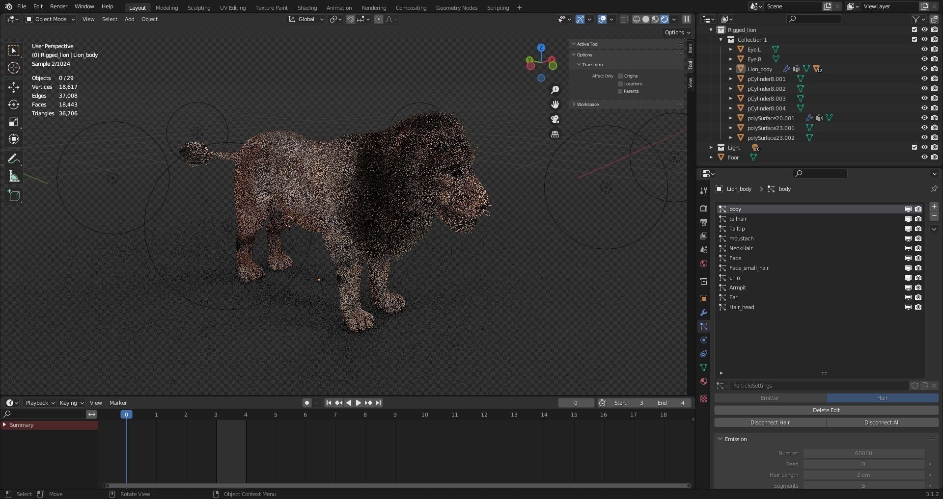 Fur Lion NO Rigged in Blender Low-poly 3D model_15