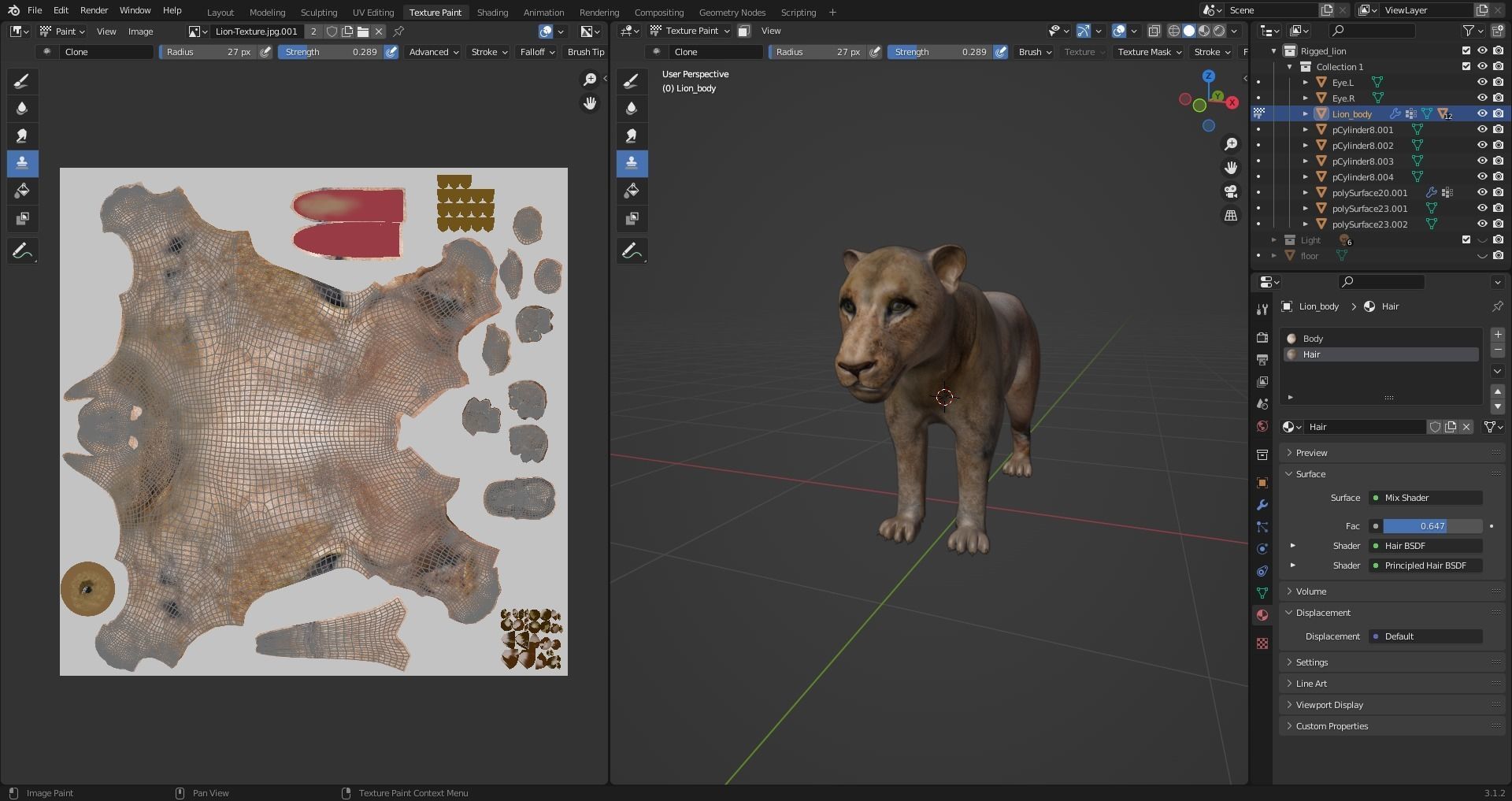 Fur Lion NO Rigged in Blender Low-poly 3D model_11