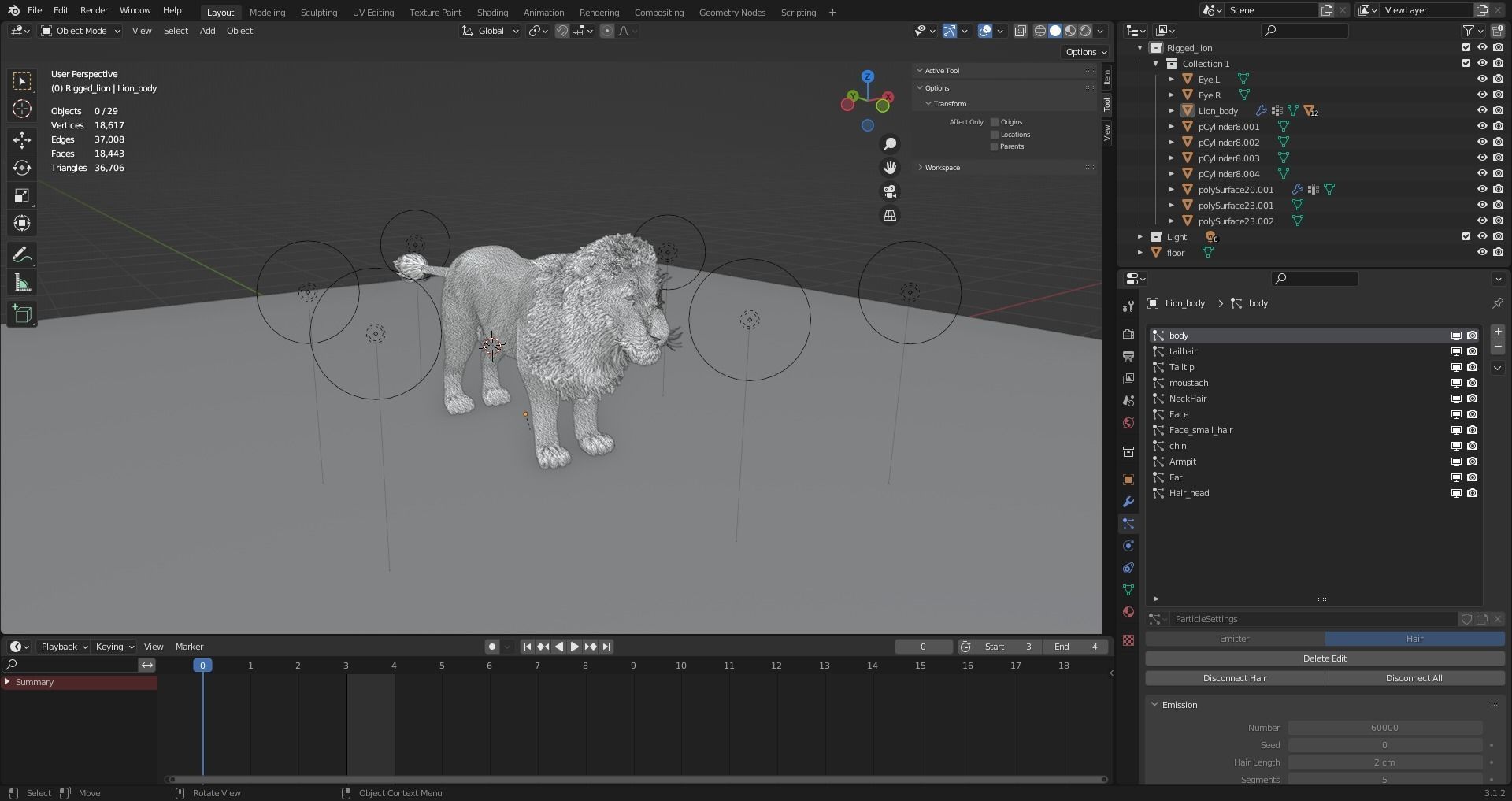 Fur Lion NO Rigged in Blender Low-poly 3D model_16