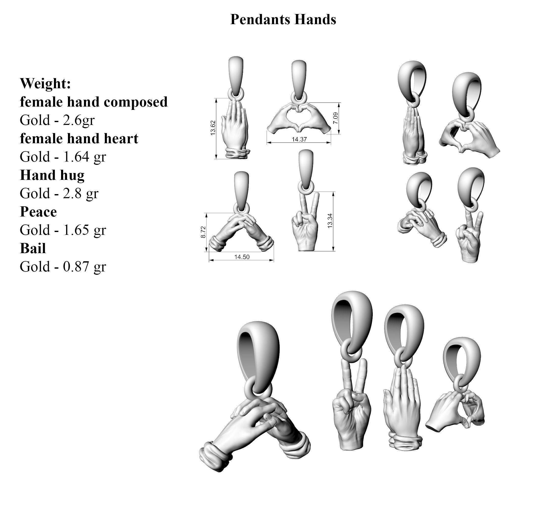 Pendants Hands 3D print model_3