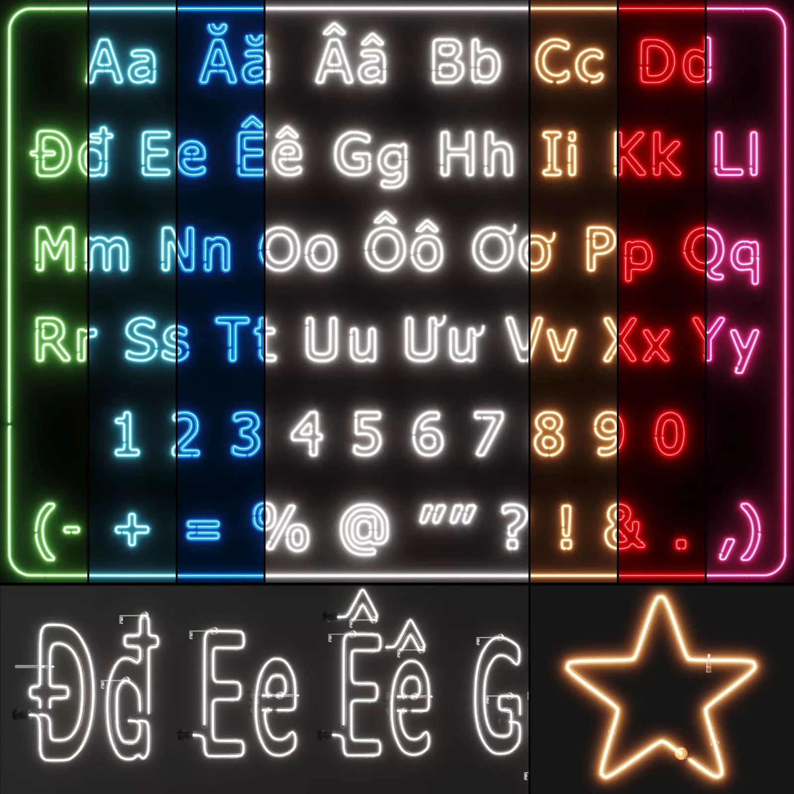 Neon Light Lamp 06 - Vietnamese Alphabet 3D model_0