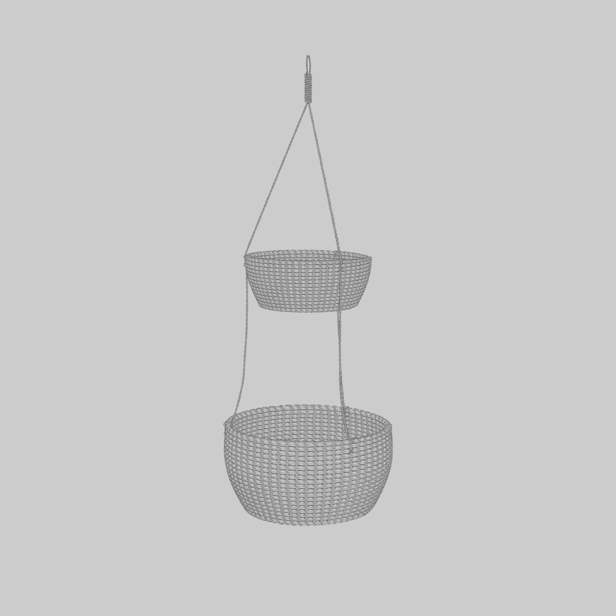 3D Model of a hanging rattan basket with two floors Low-poly 3D model_7