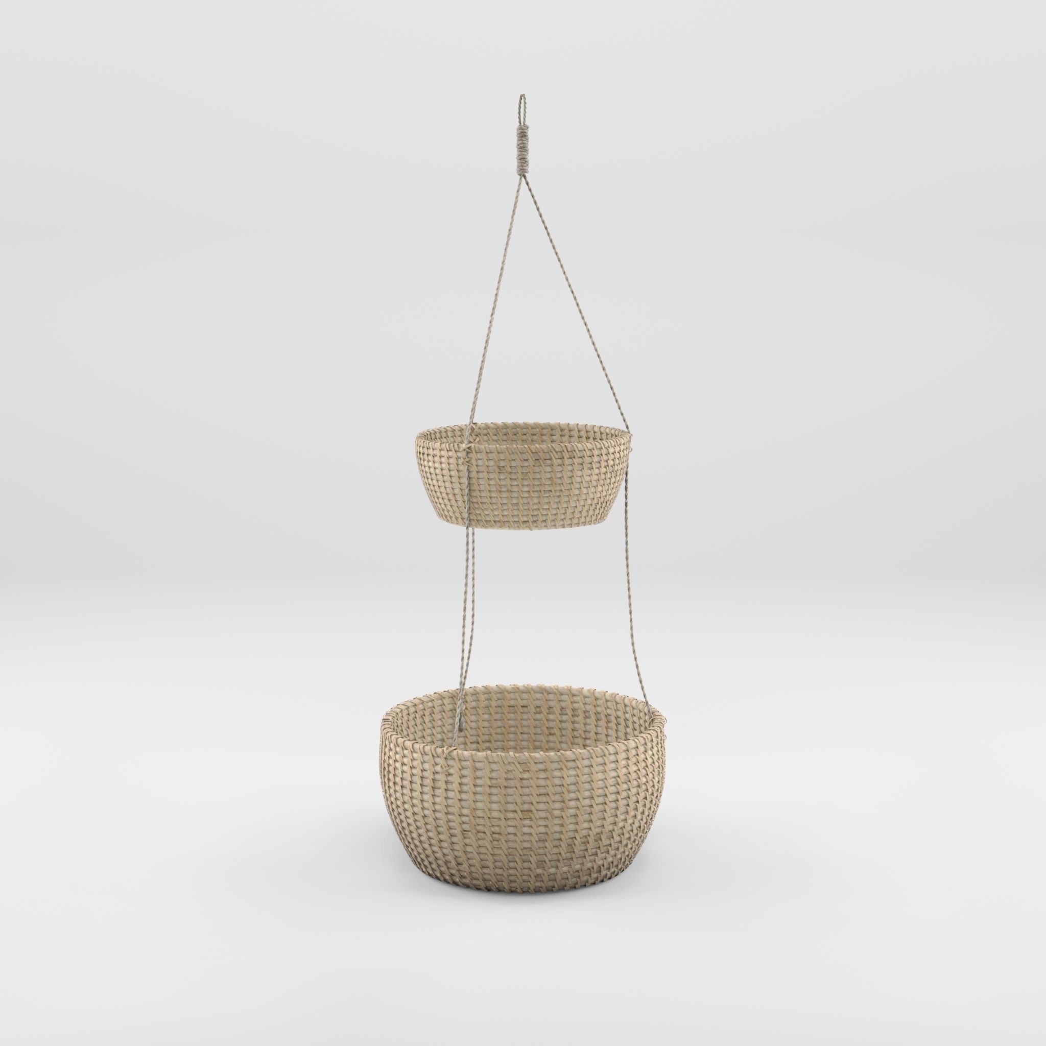 3D Model of a hanging rattan basket with two floors Low-poly 3D model_1