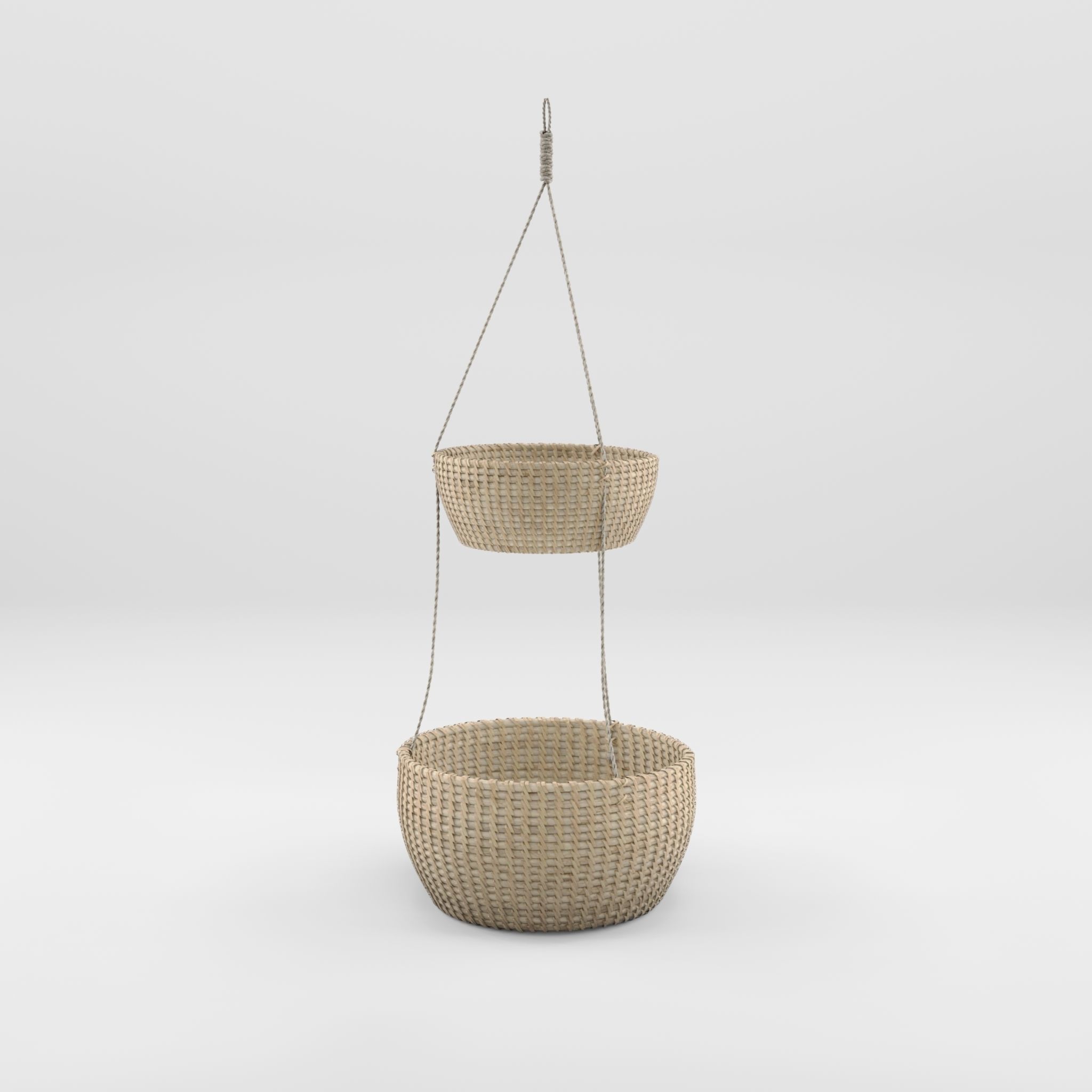 3D Model of a hanging rattan basket with two floors Low-poly 3D model_2