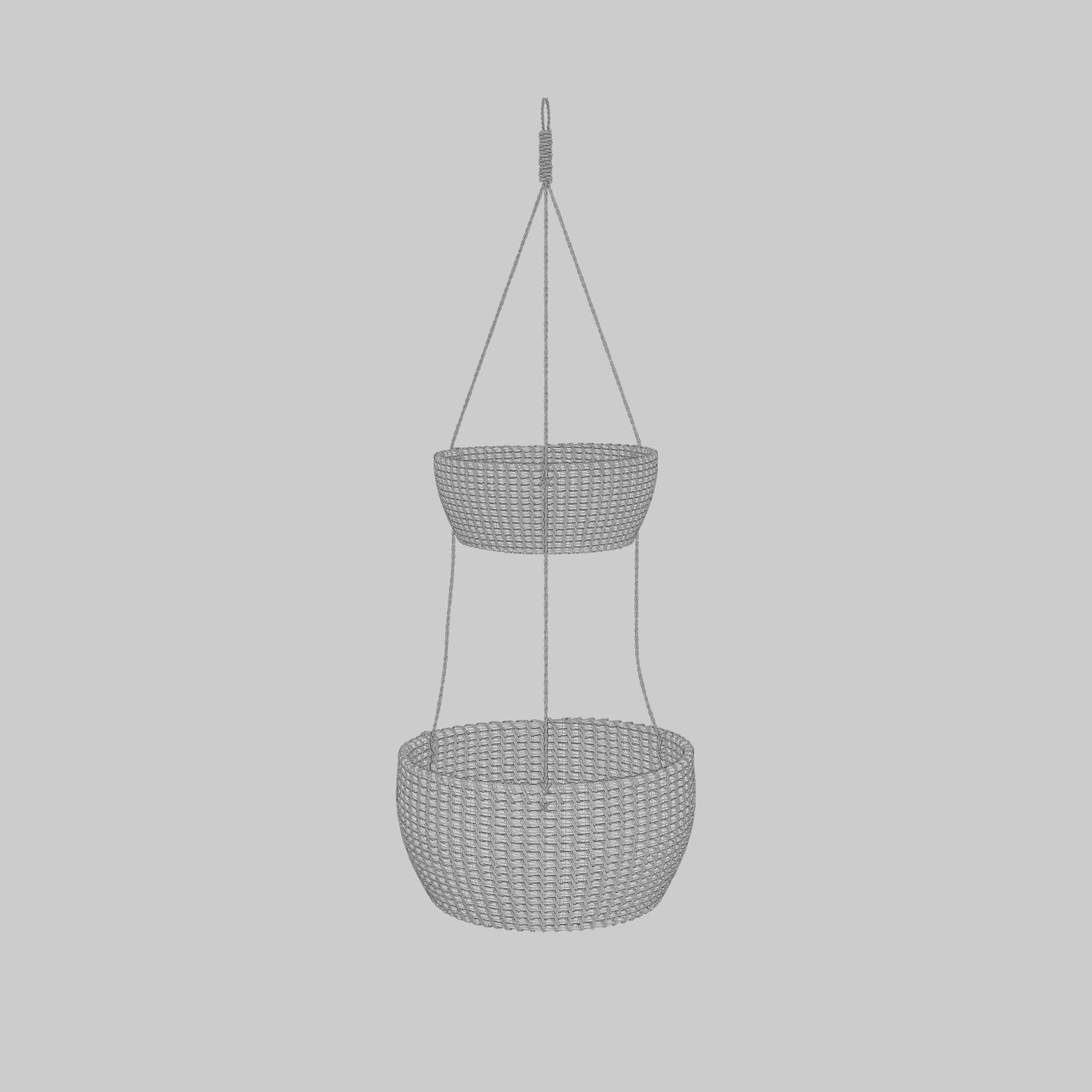 3D Model of a hanging rattan basket with two floors Low-poly 3D model_8