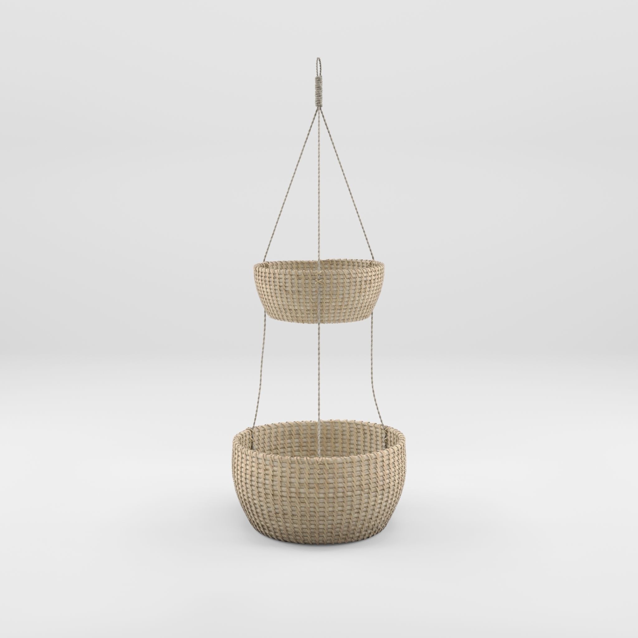 3D Model of a hanging rattan basket with two floors Low-poly 3D model_3