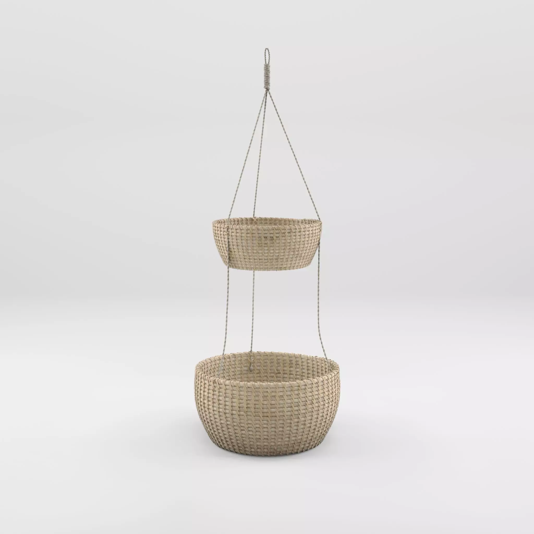 3D Model of a hanging rattan basket with two floors Low-poly 3D model_0