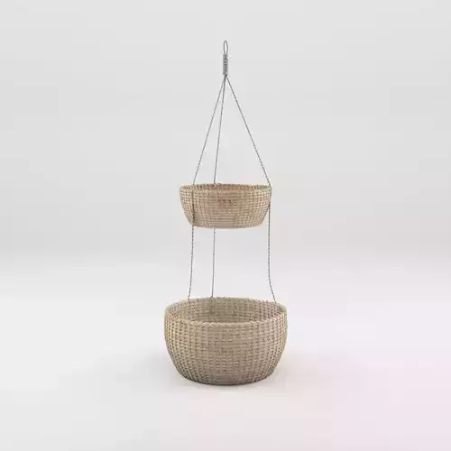 3D Model of a hanging rattan basket with two floors