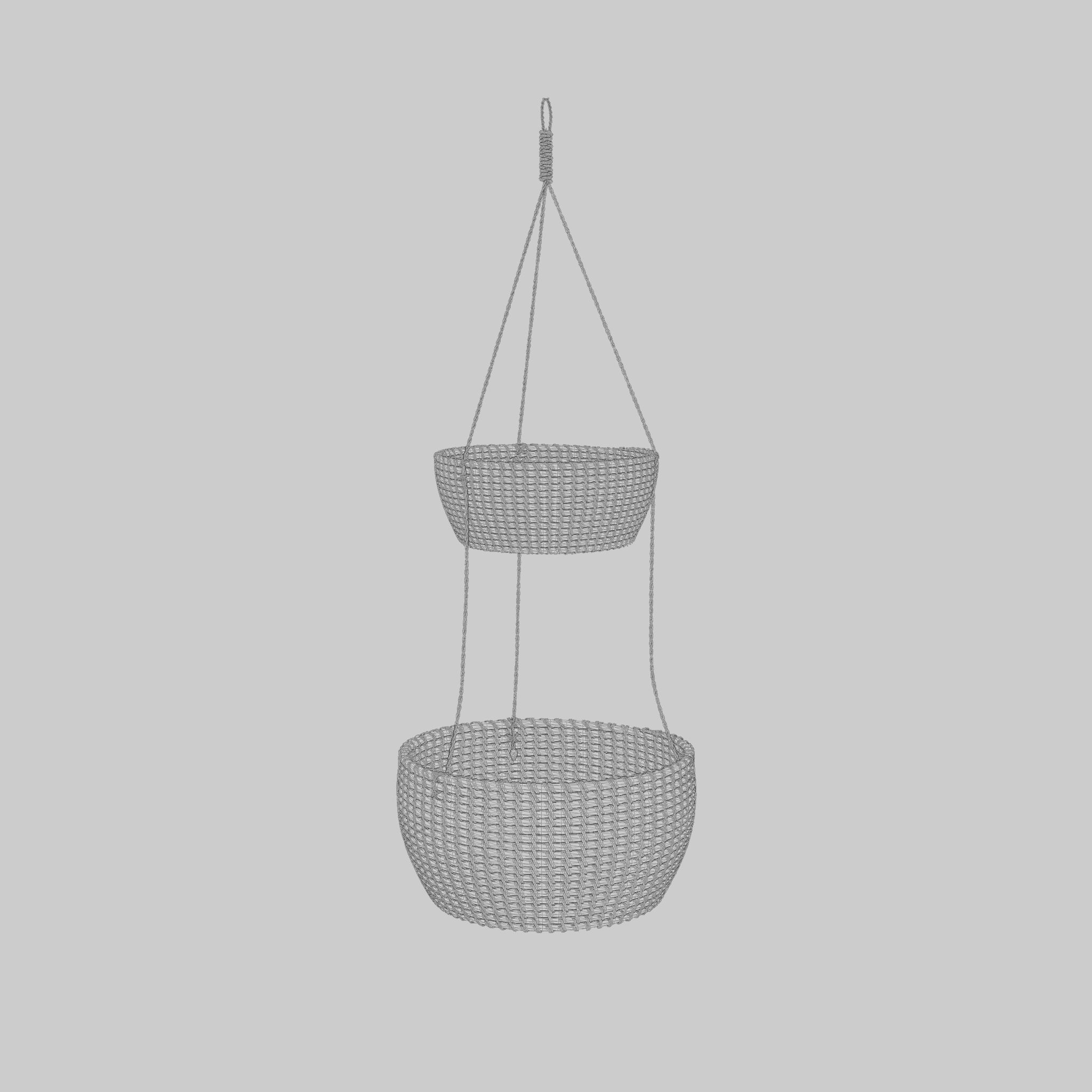 3D Model of a hanging rattan basket with two floors Low-poly 3D model_5