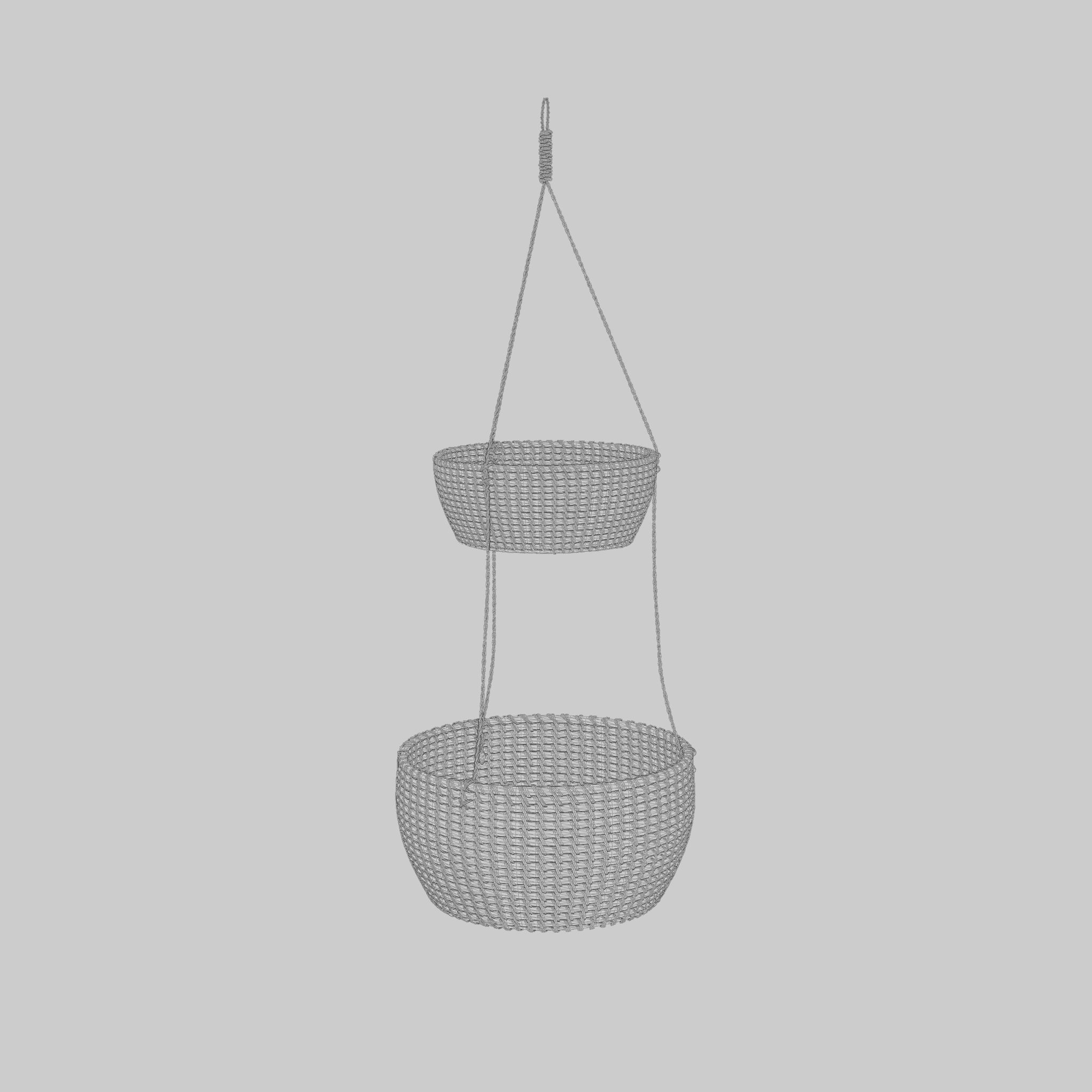 3D Model of a hanging rattan basket with two floors Low-poly 3D model_6