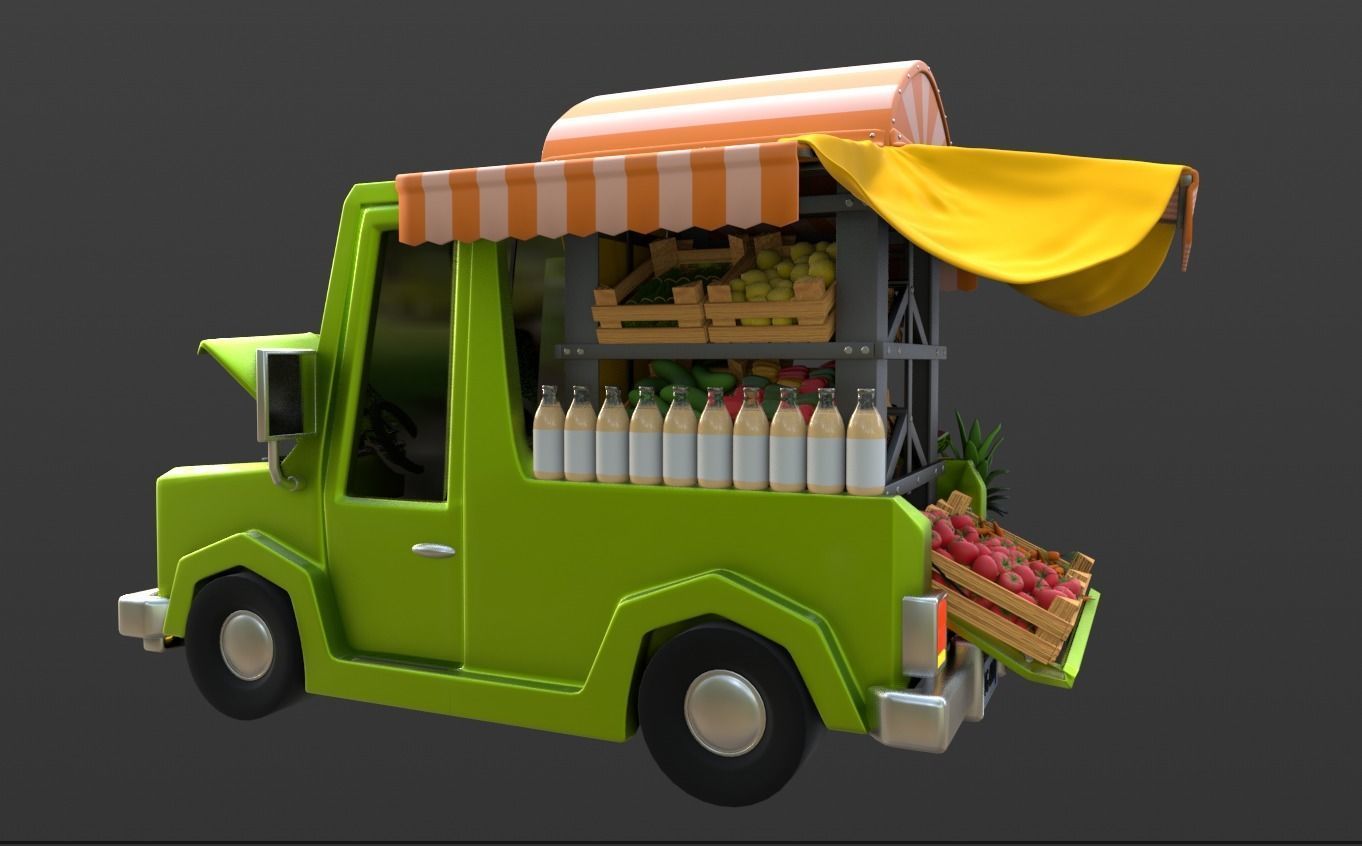 Cartoon Pickup Truck 3D model_3