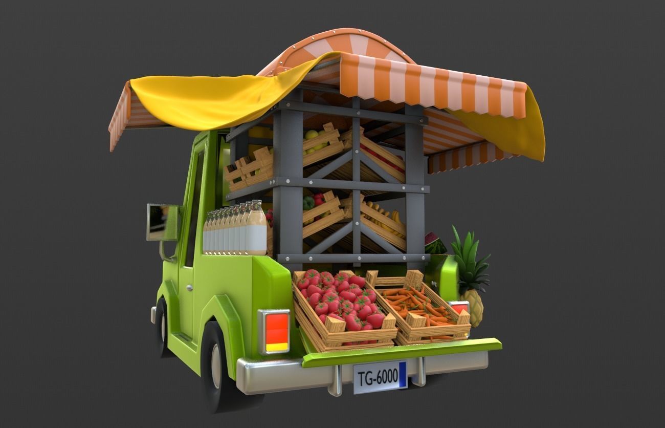 Cartoon Pickup Truck 3D model_4