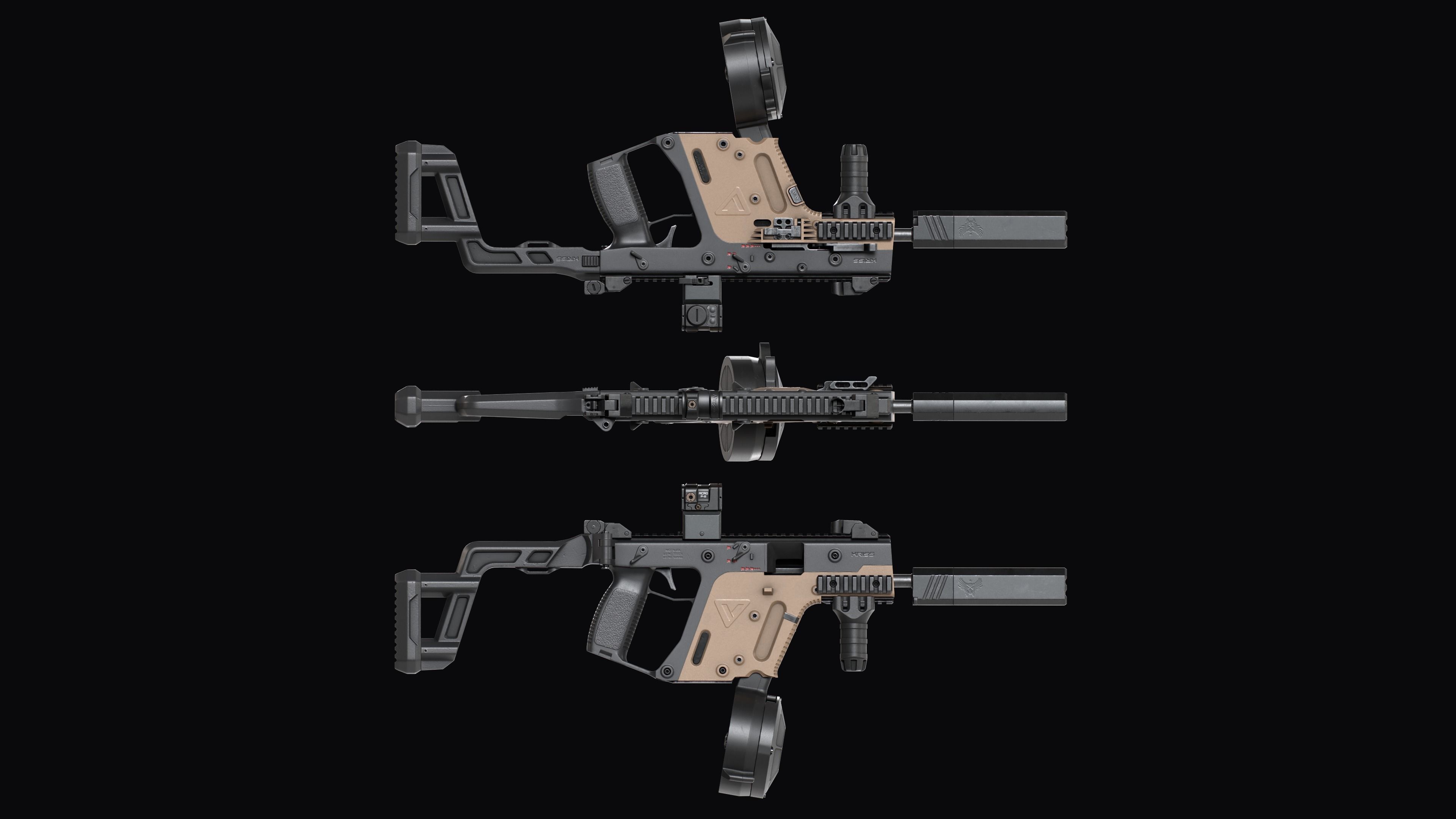 Tactical modular SMG TDI Kriss Vector gen2 Low-poly 3D model_37