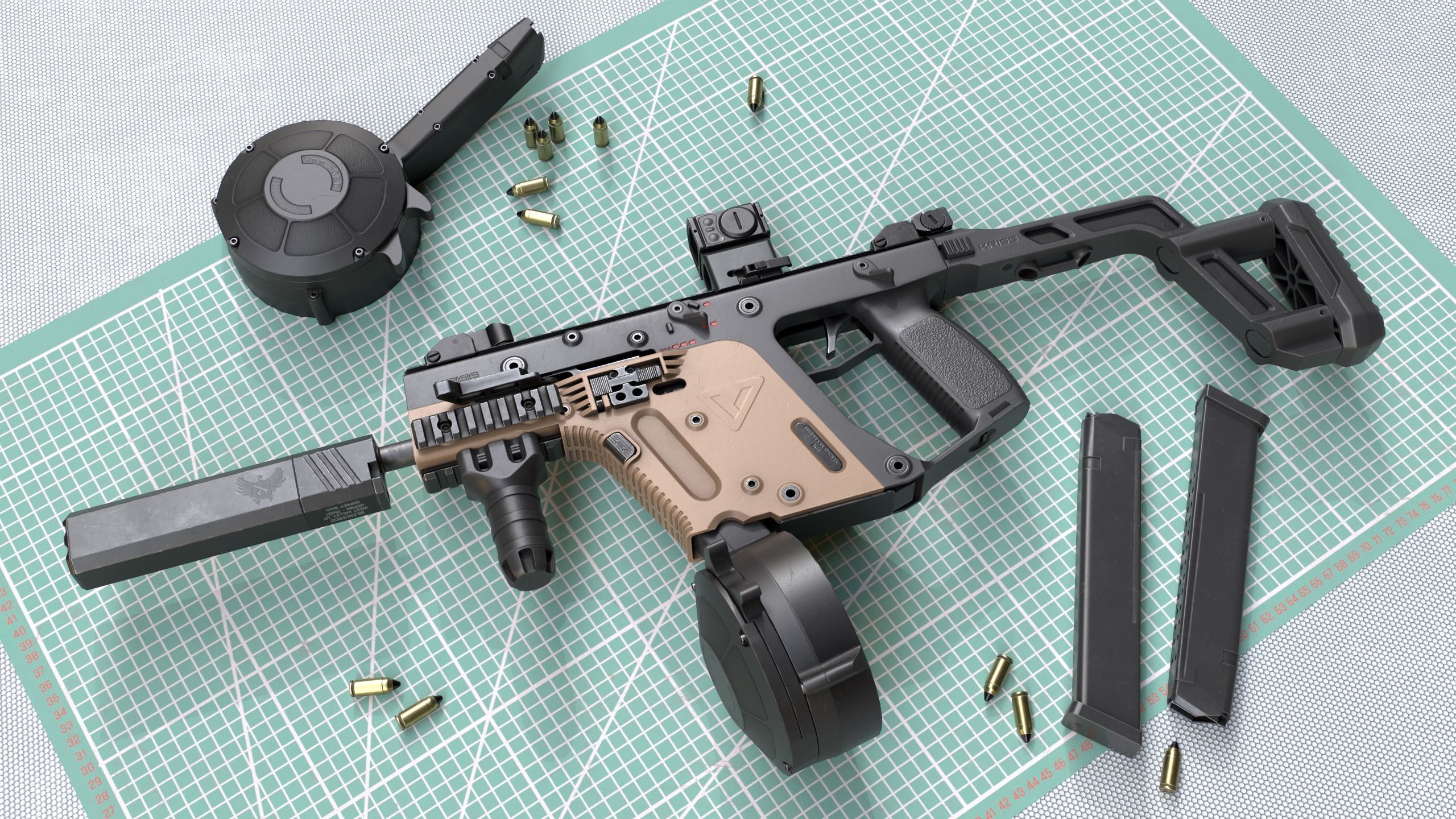 Tactical modular SMG TDI Kriss Vector gen2 Low-poly 3D model_9