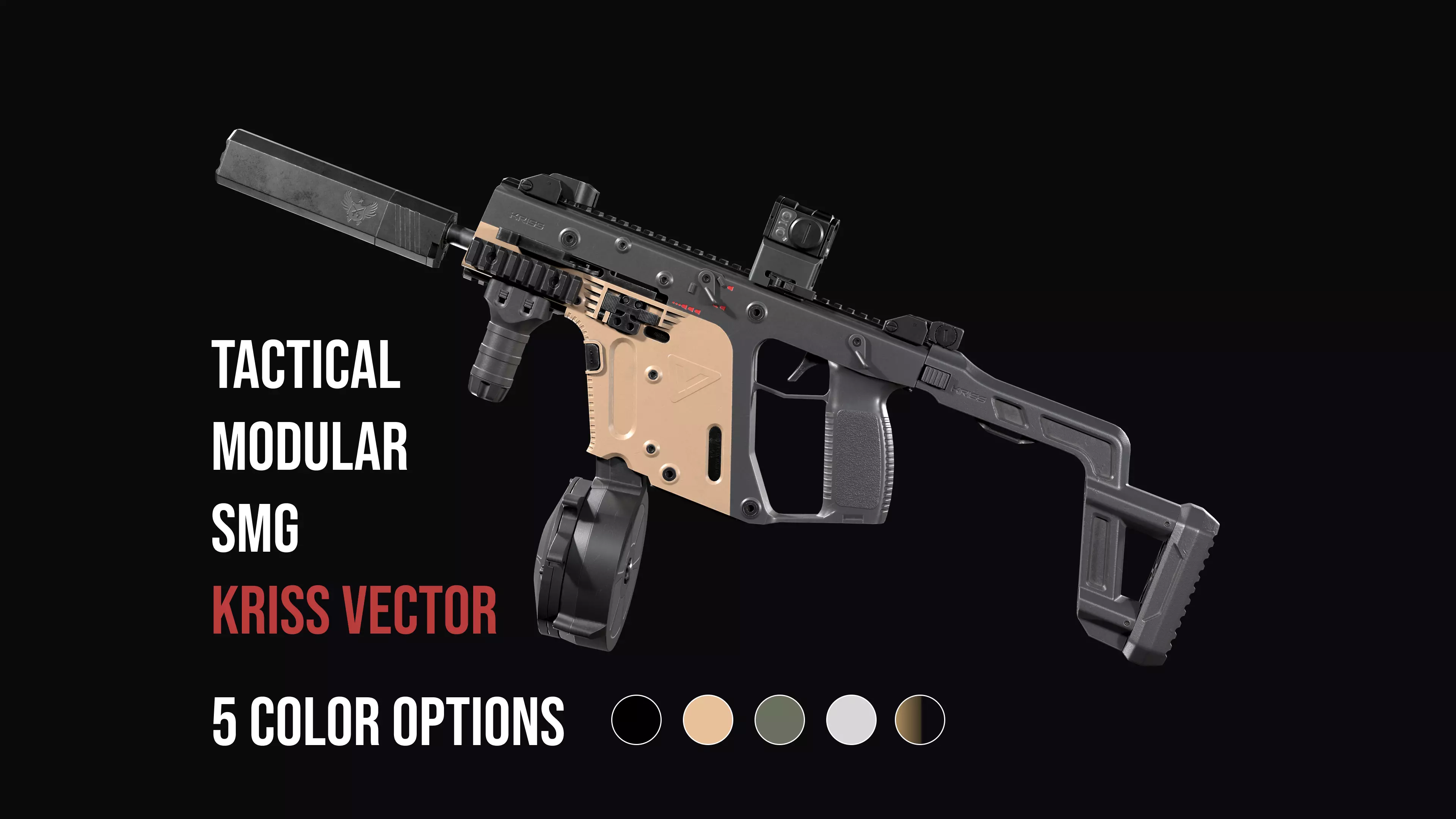 Tactical modular SMG TDI Kriss Vector gen2 Low-poly 3D model_0