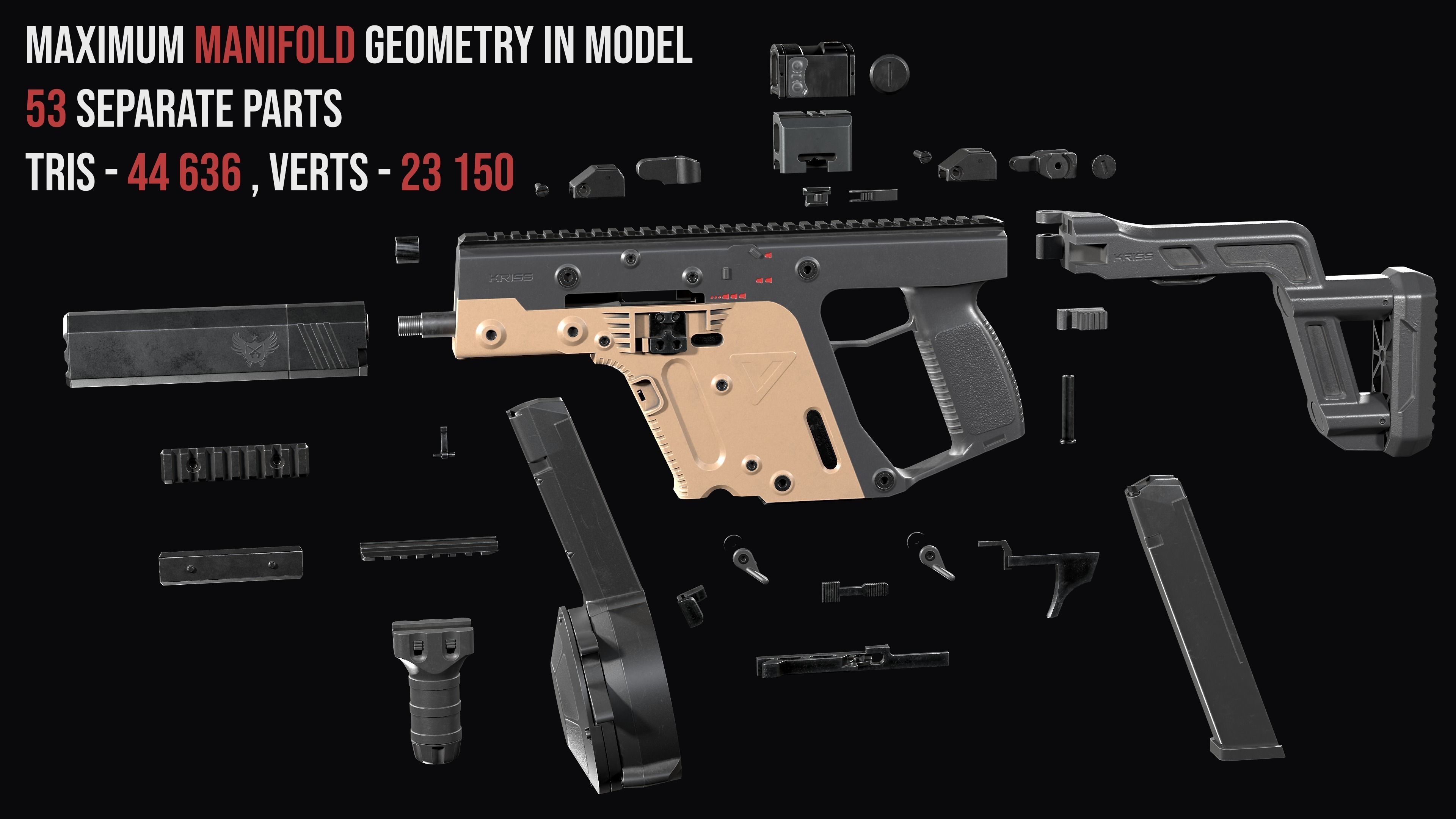 Tactical modular SMG TDI Kriss Vector gen2 Low-poly 3D model_4