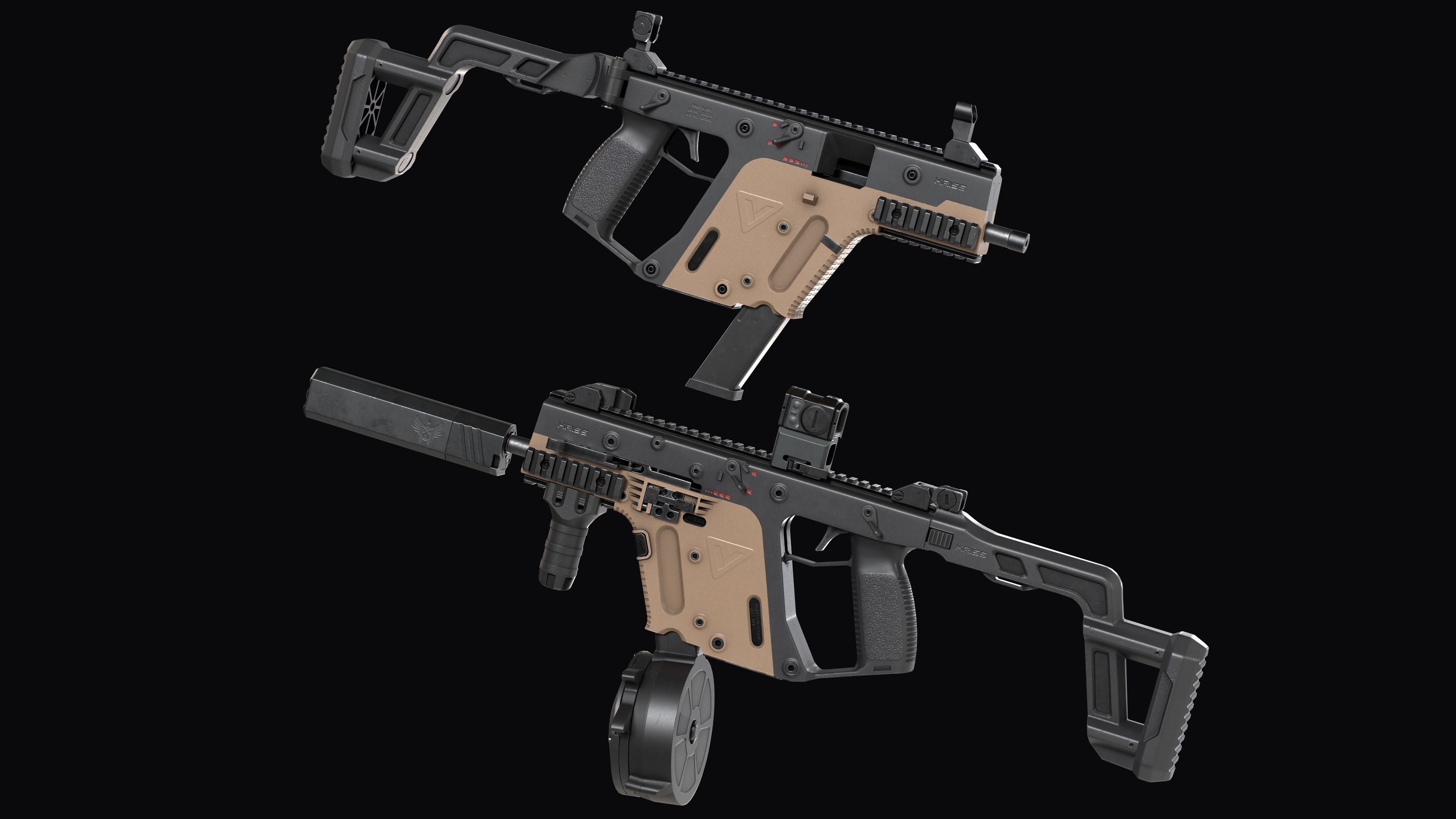 Tactical modular SMG TDI Kriss Vector gen2 Low-poly 3D model_12