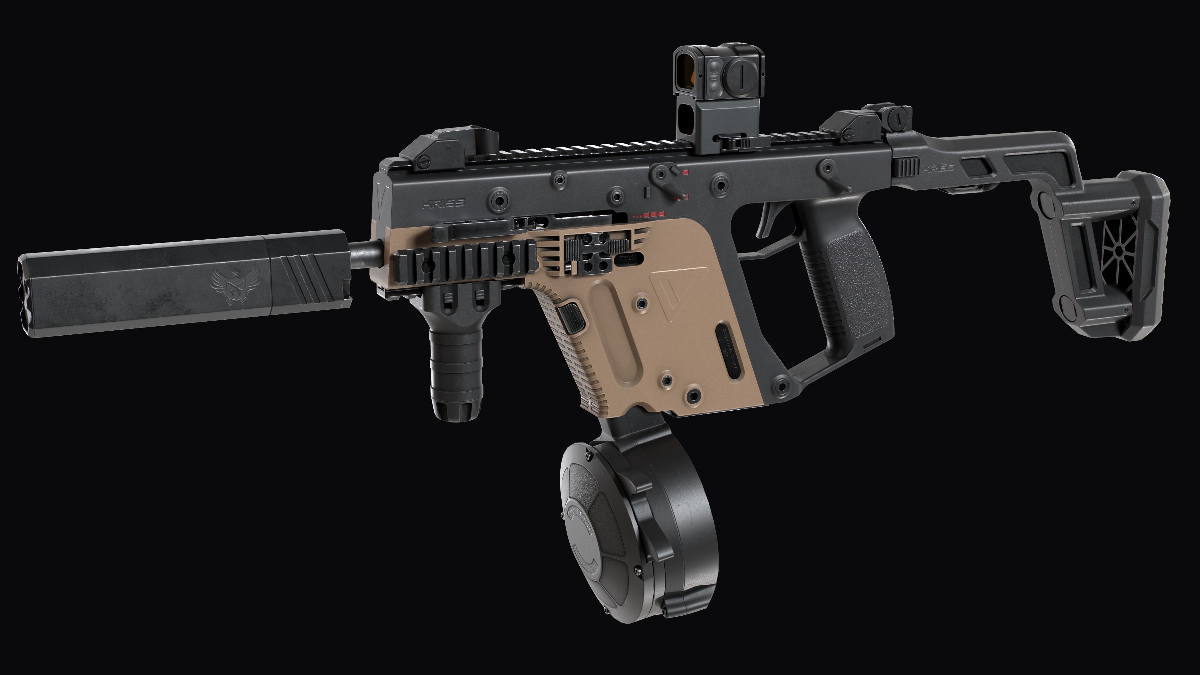 Tactical modular SMG TDI Kriss Vector gen2 Low-poly 3D model_13