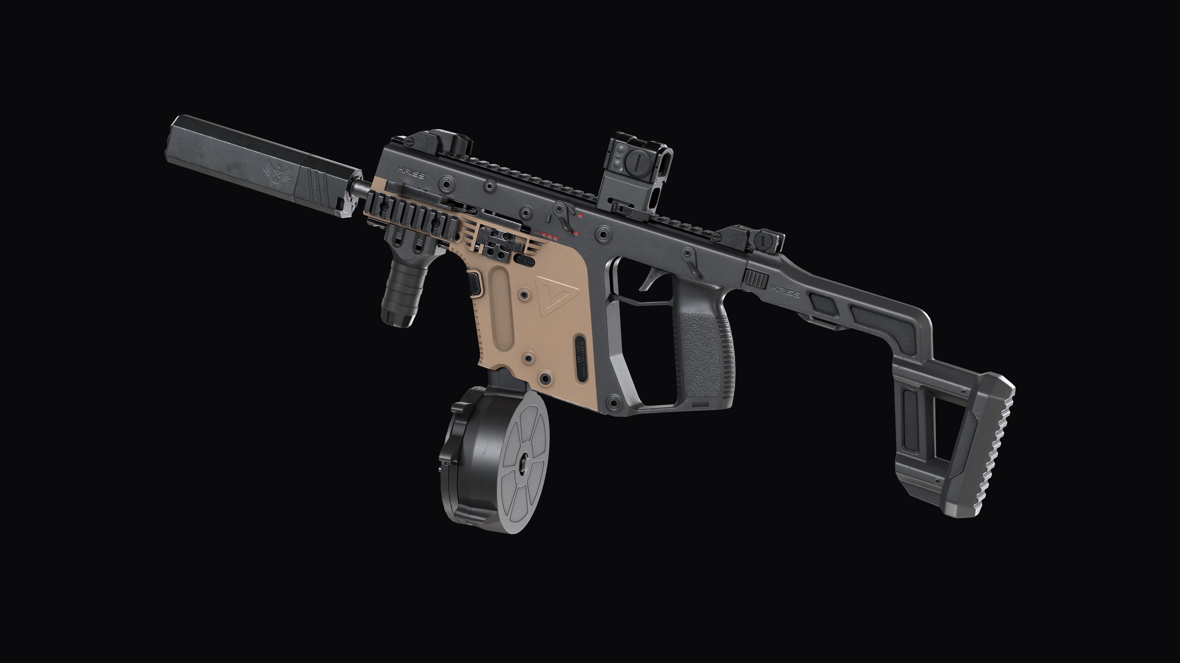 Tactical modular SMG TDI Kriss Vector gen2 Low-poly 3D model_10