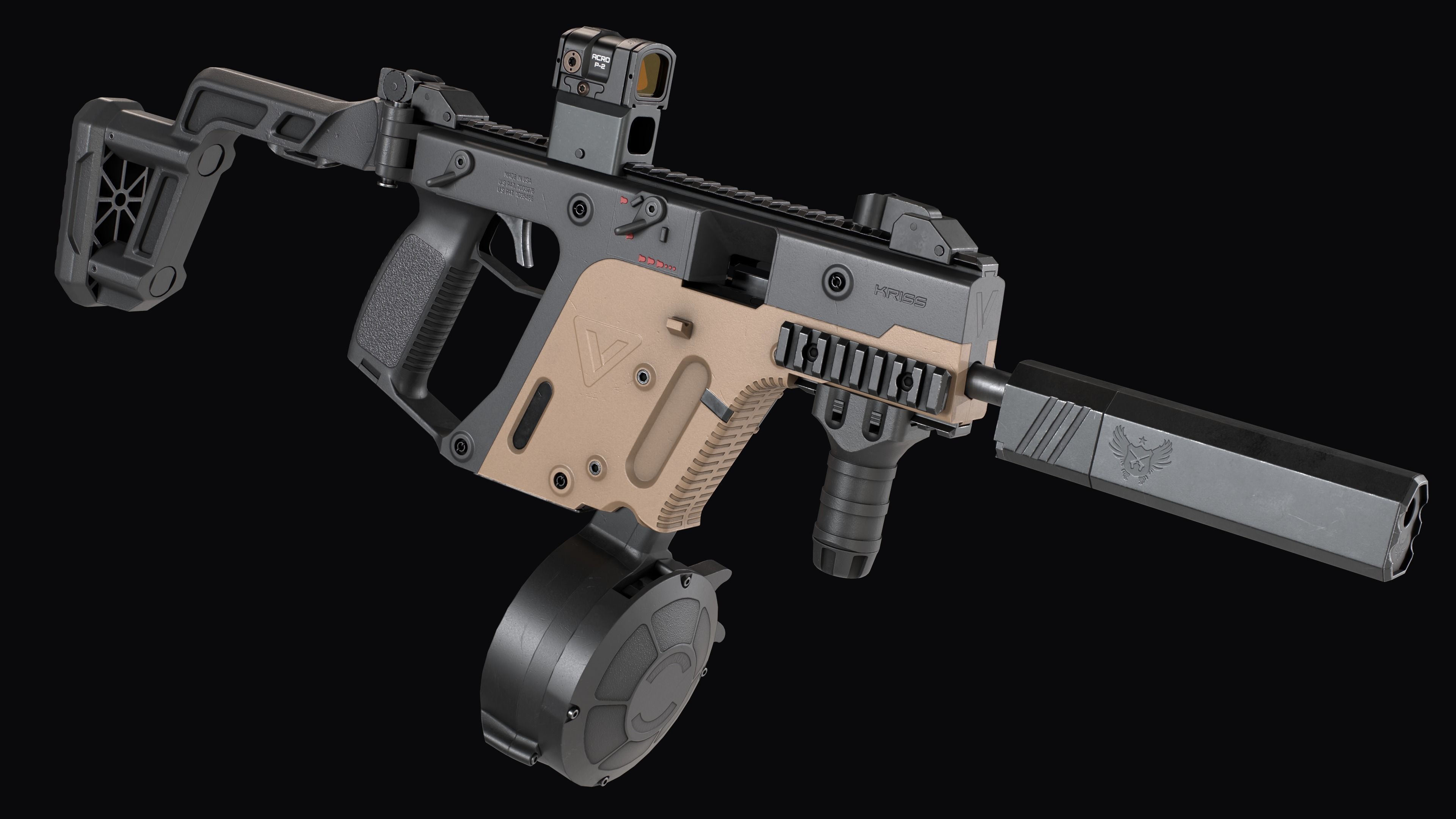 Tactical modular SMG TDI Kriss Vector gen2 Low-poly 3D model_16