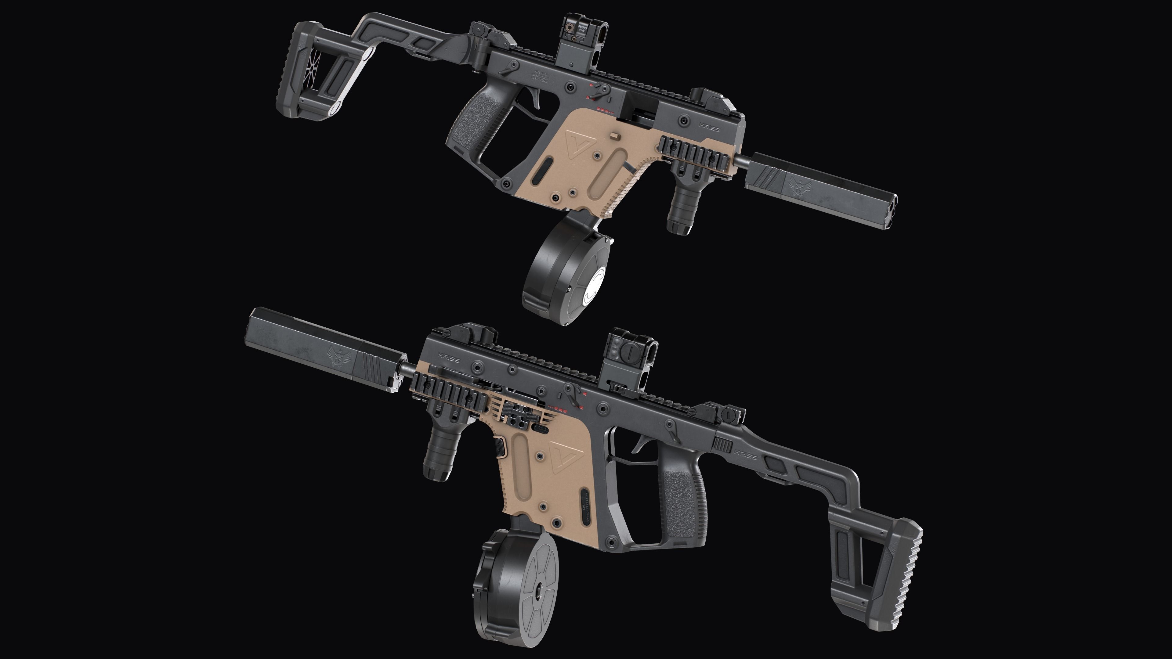 Tactical modular SMG TDI Kriss Vector gen2 Low-poly 3D model_11
