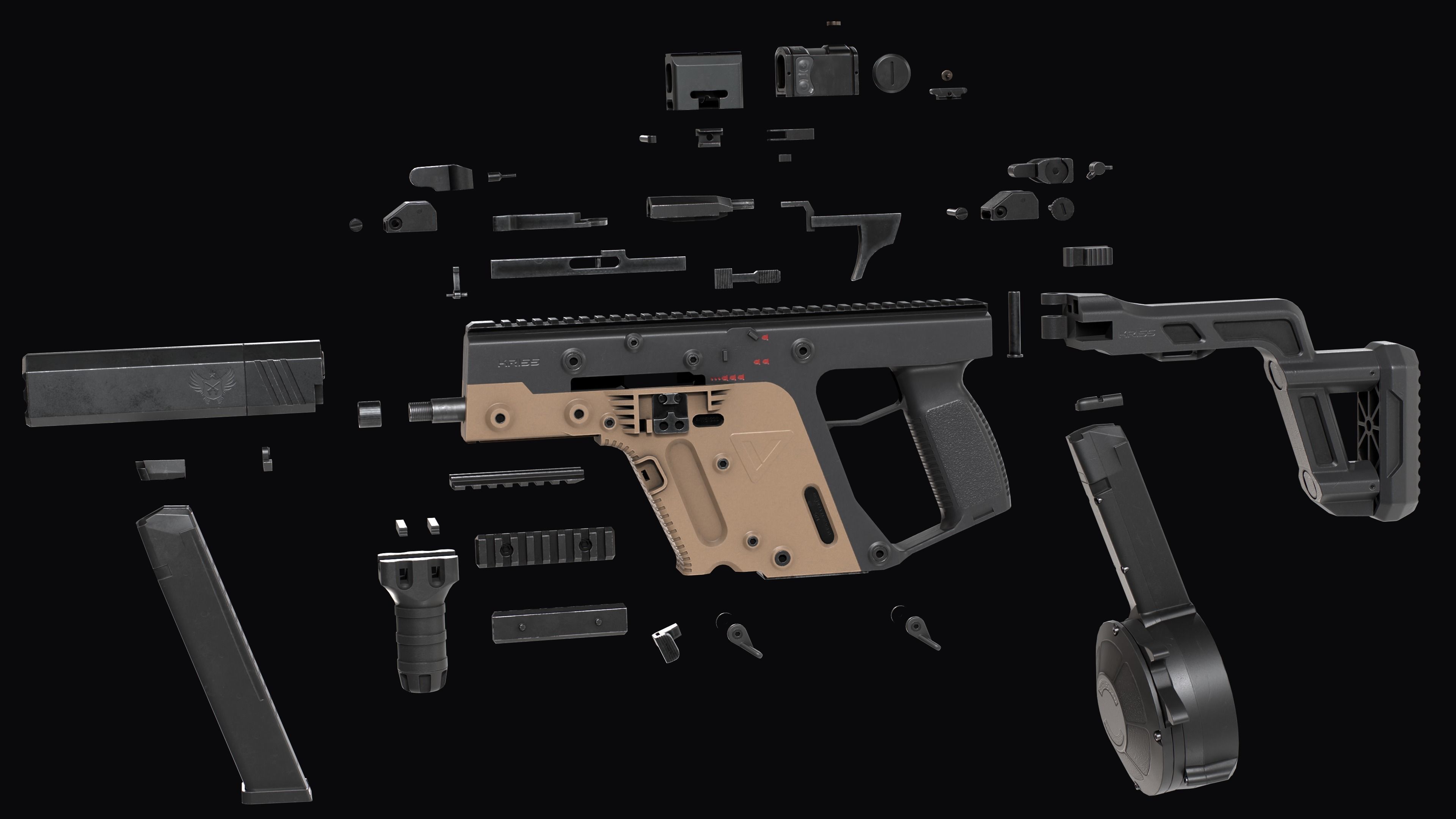 Tactical modular SMG TDI Kriss Vector gen2 Low-poly 3D model_41