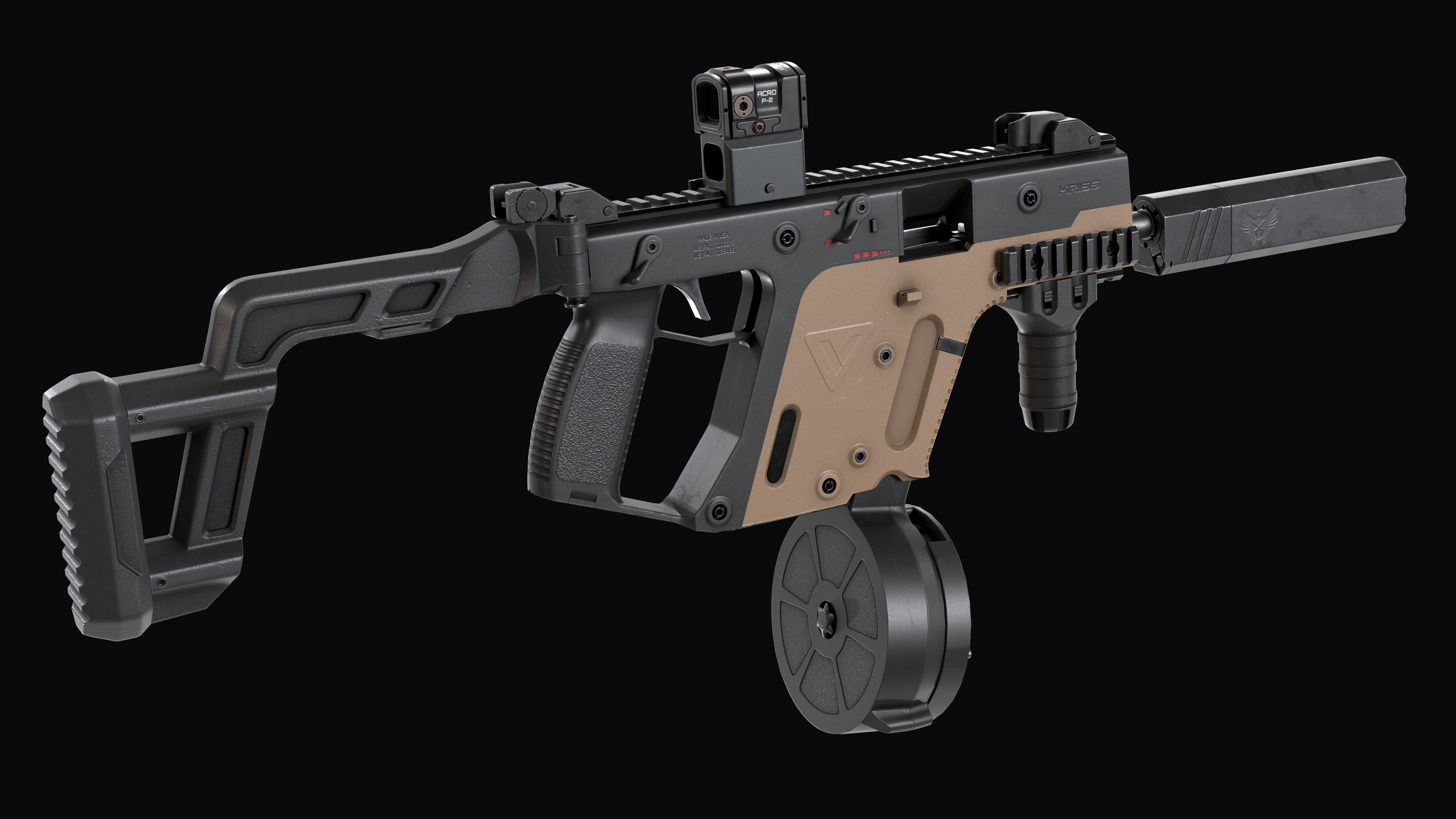 Tactical modular SMG TDI Kriss Vector gen2 Low-poly 3D model_15
