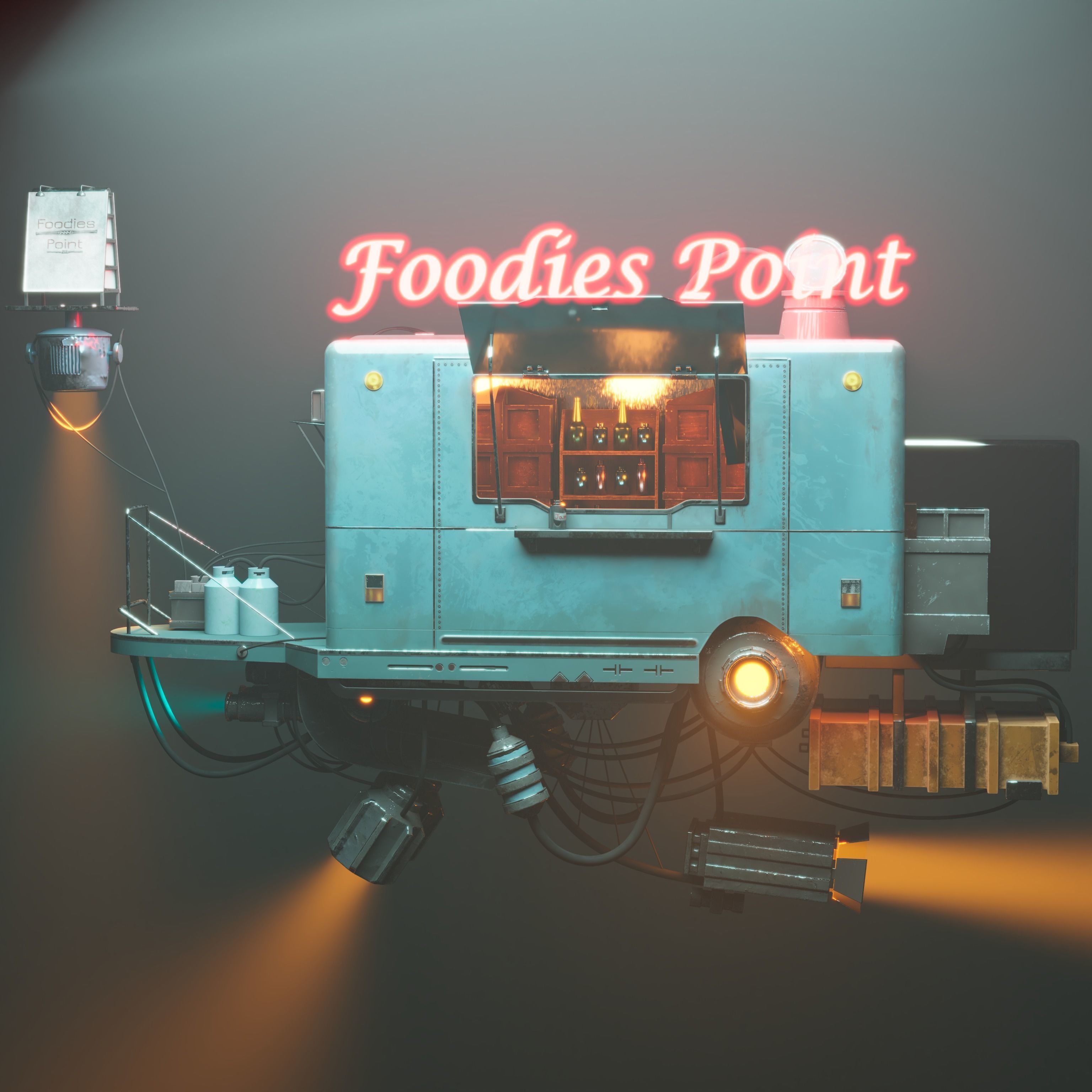 The Retro Style Futuristic Vendor Shop 3D model_1
