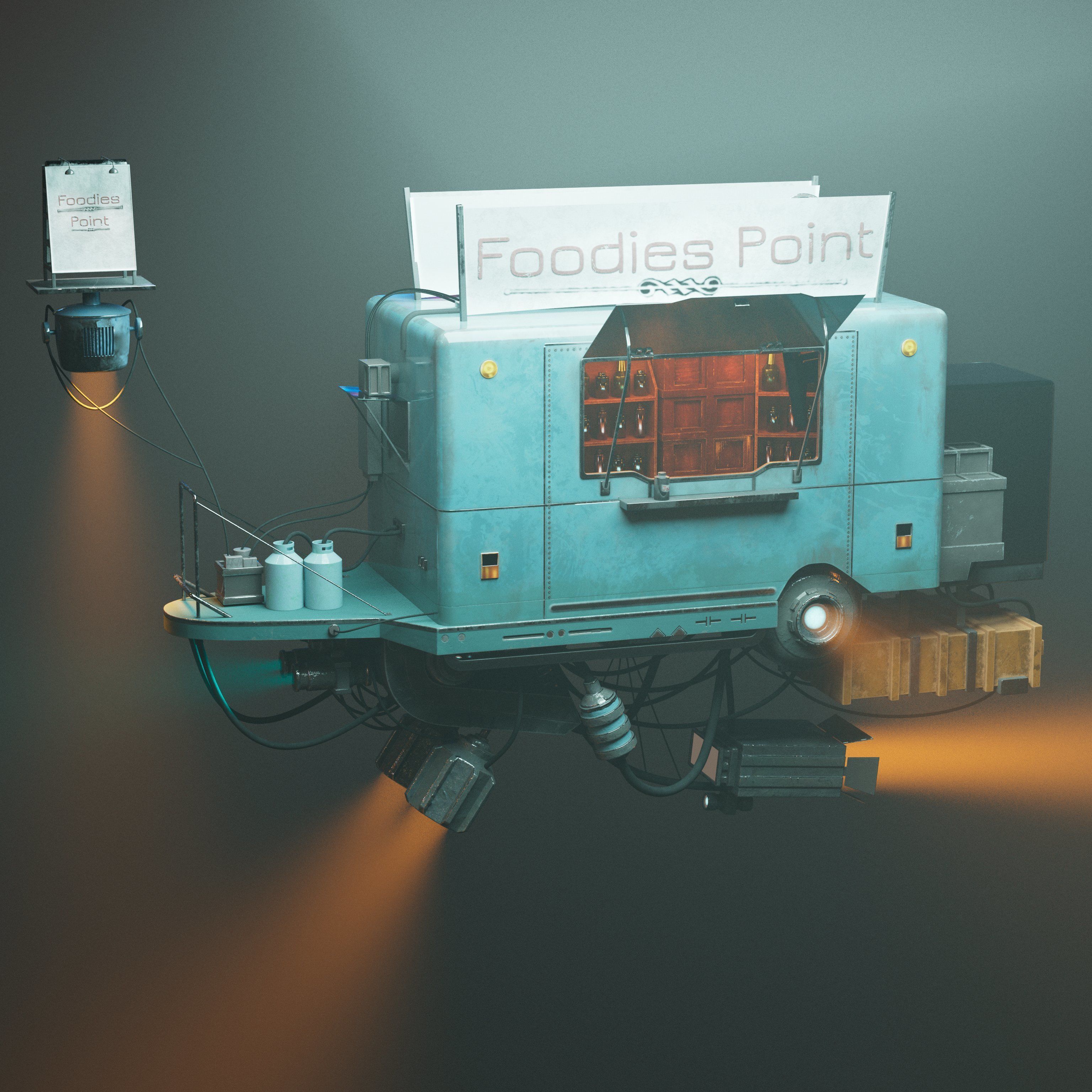 The Retro Style Futuristic Vendor Shop 3D model_4