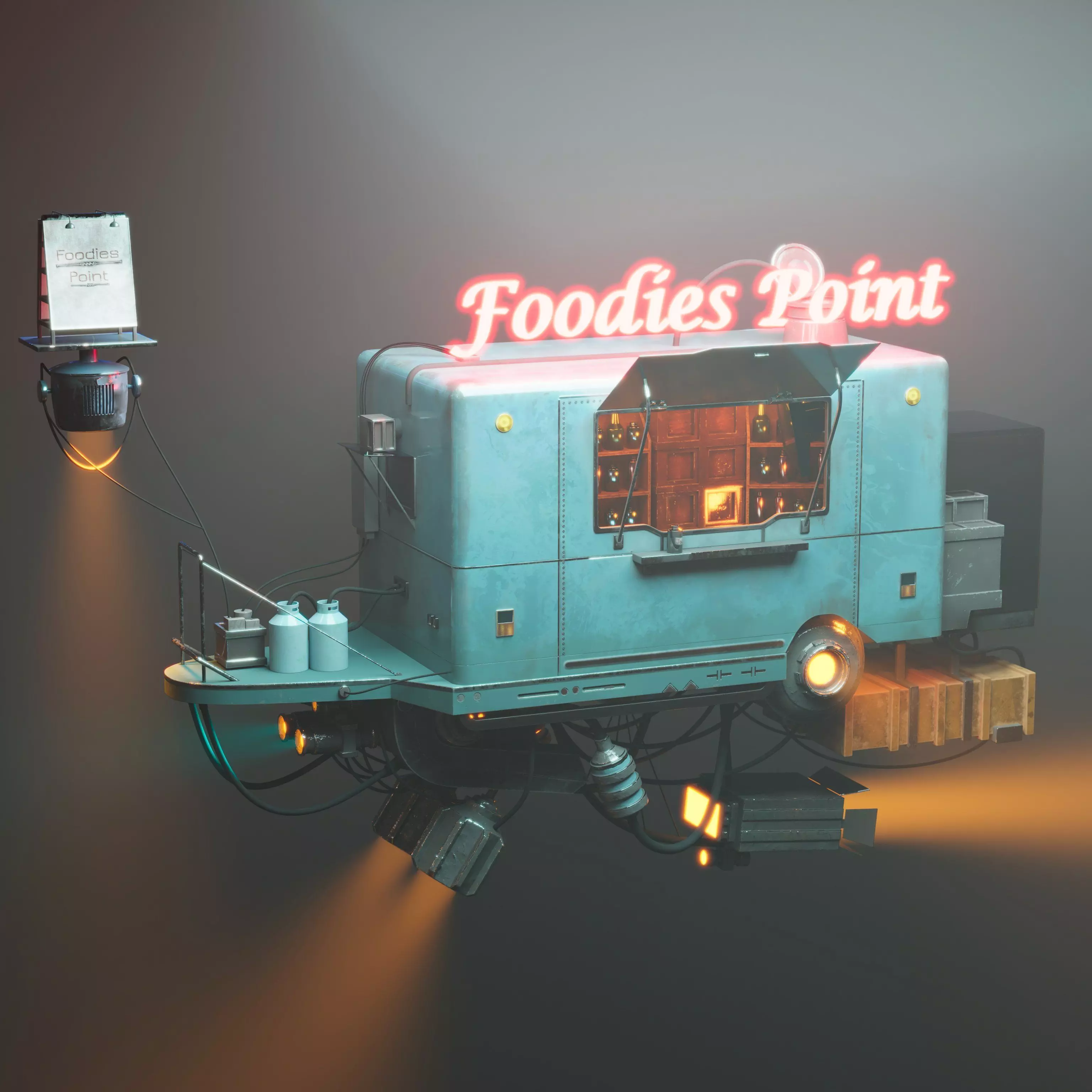 The Retro Style Futuristic Vendor Shop 3D model_0
